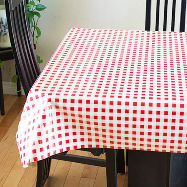 9 x 9 inch Home Decor Fabric Swatch - Utility - Printed Tablecloth Vinyl - Check FL-812 - Red