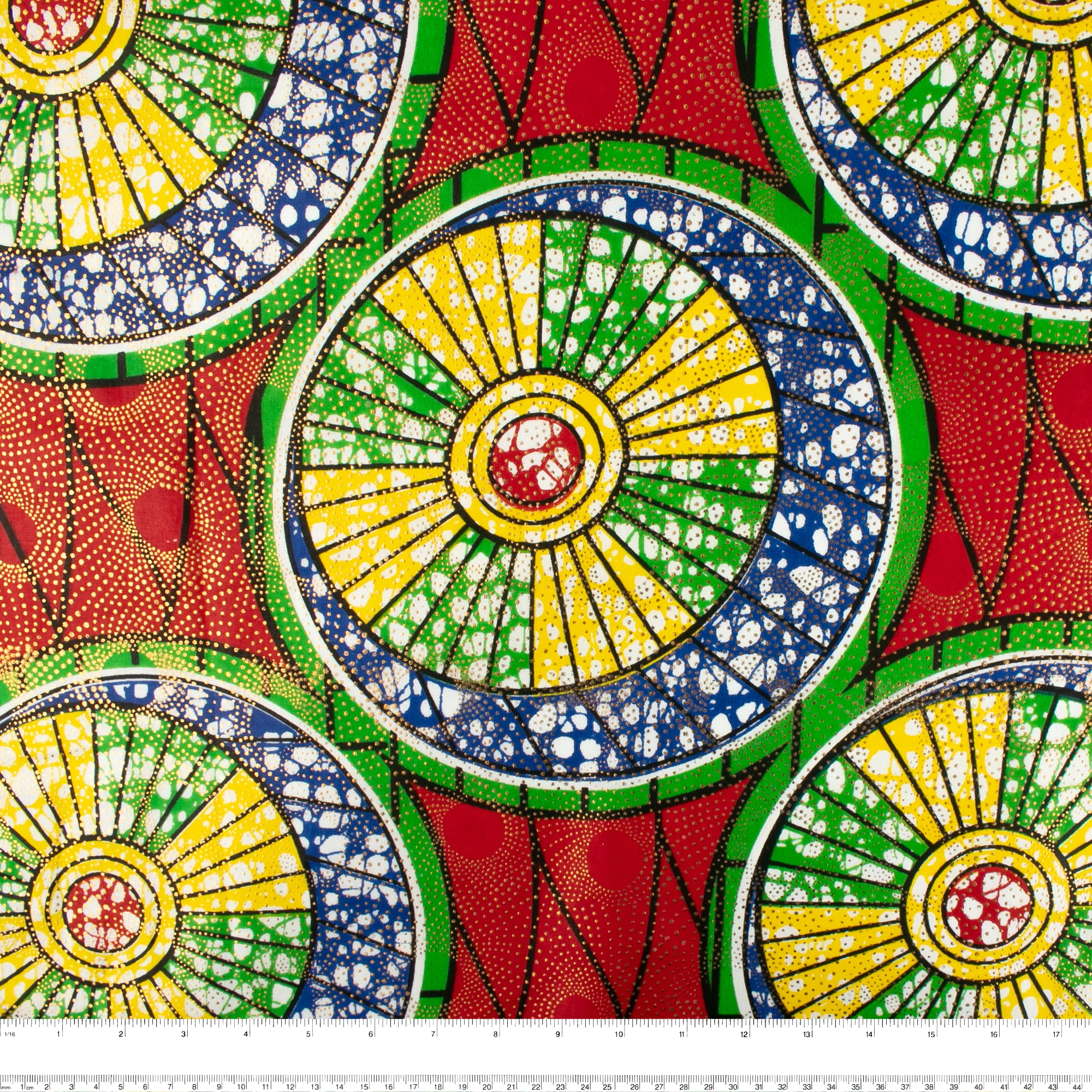 African Metallic Print - Cercles - Green / Red - Image 3