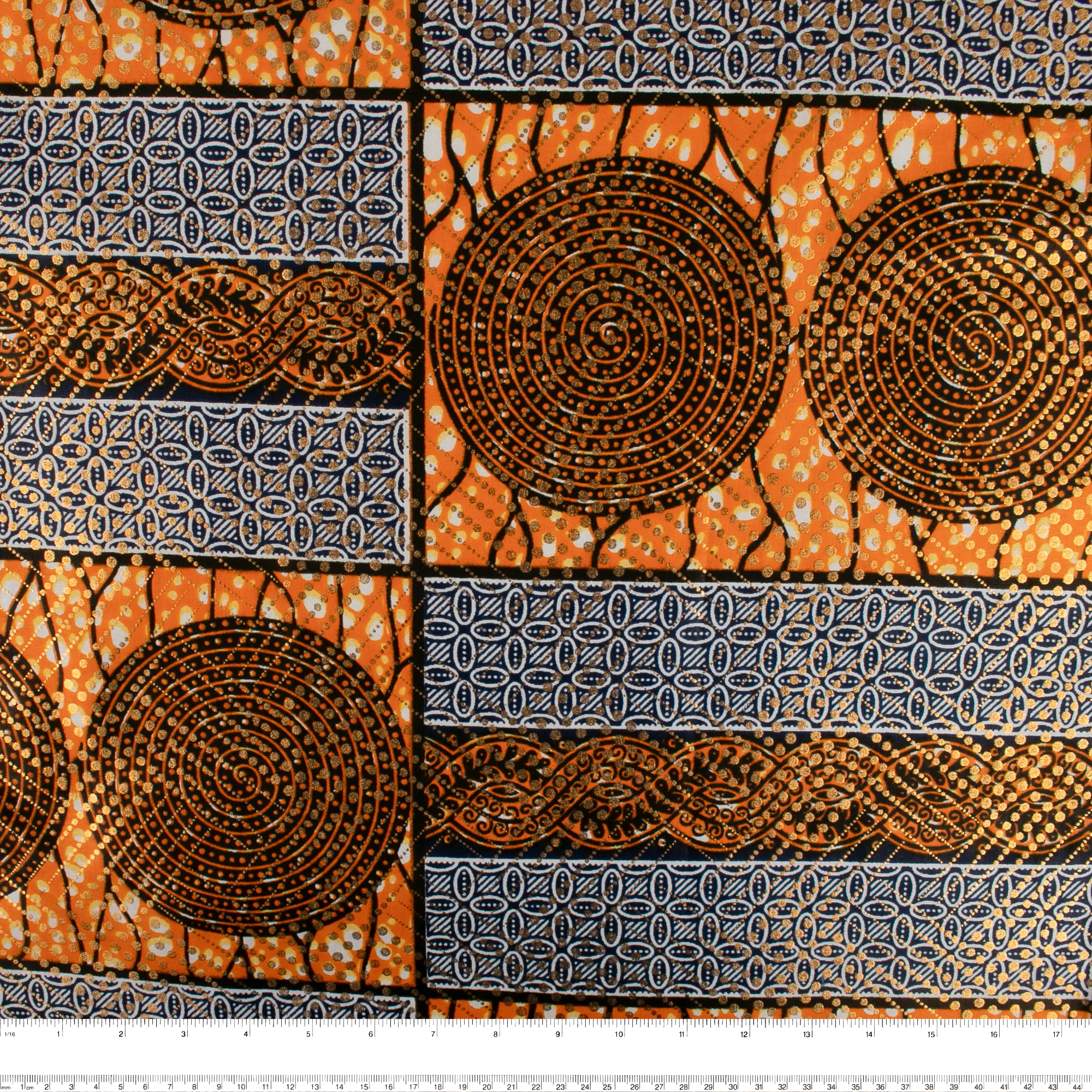 African Metallic Print - Cercles / Rectangles - Tangerine - Image 3