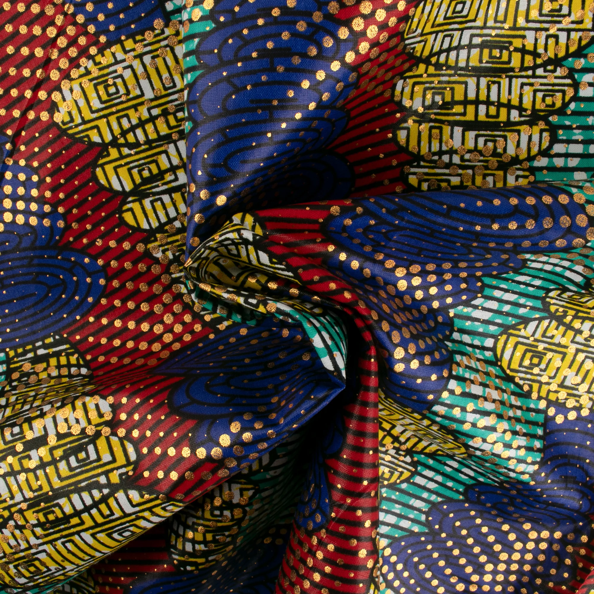 African Metallic Print - Spirals - Yellow - Image 2