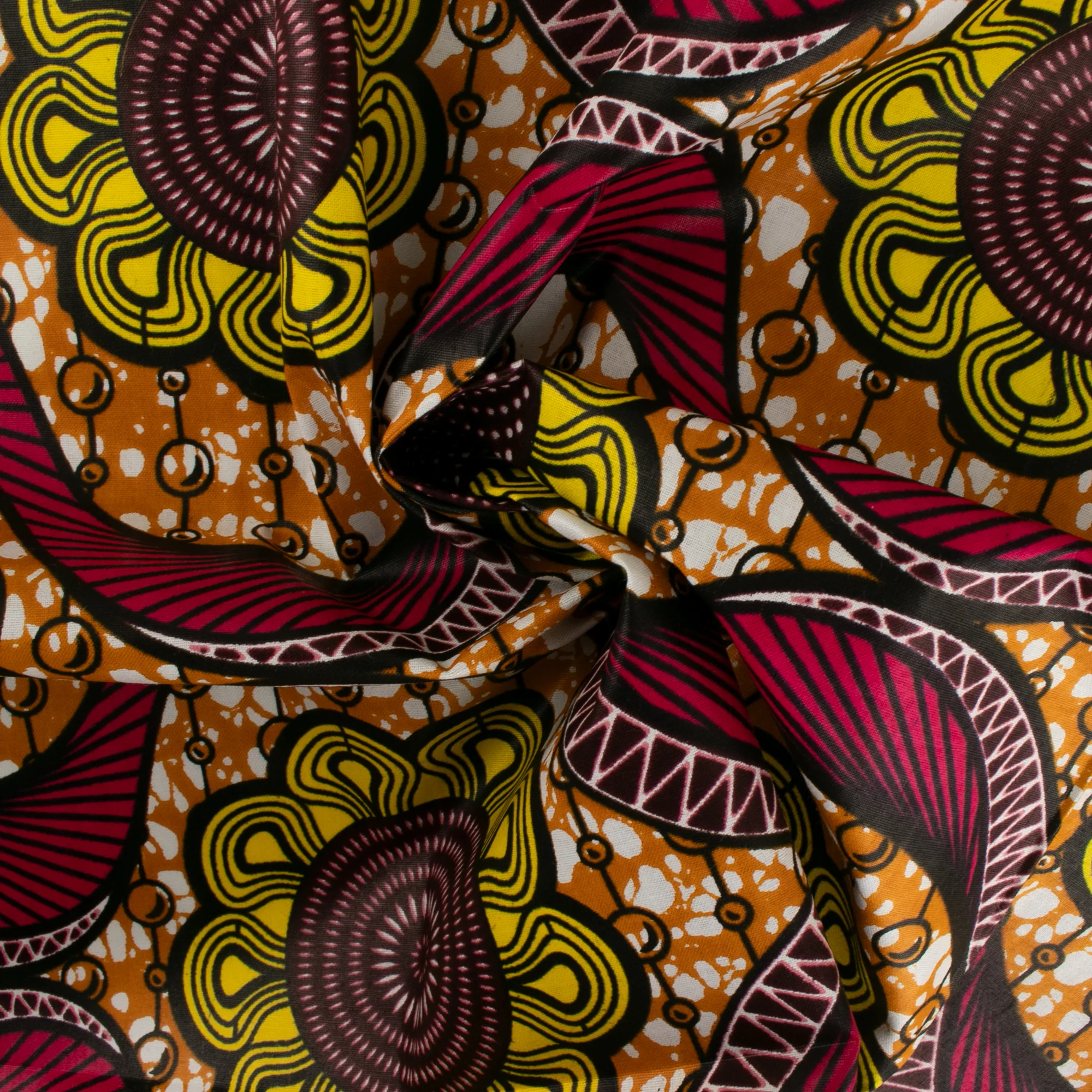 African Print - Waves / Flowers - Orange - Image 2