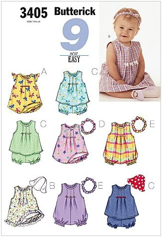 B3405 Infants' Dress, Top, Romper, Panties, Hat & Headband (size: L-XL)