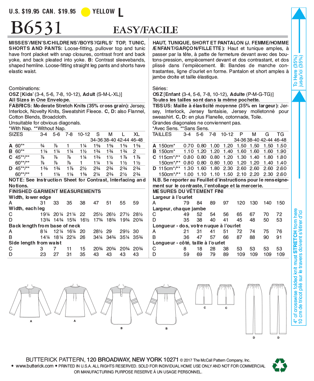 B6531 Misses'/Men's/Childrens'/Boys'/Girls' Top, Tunic, Shorts and Pants (Size: 6-8-10-12-14) - Image 4