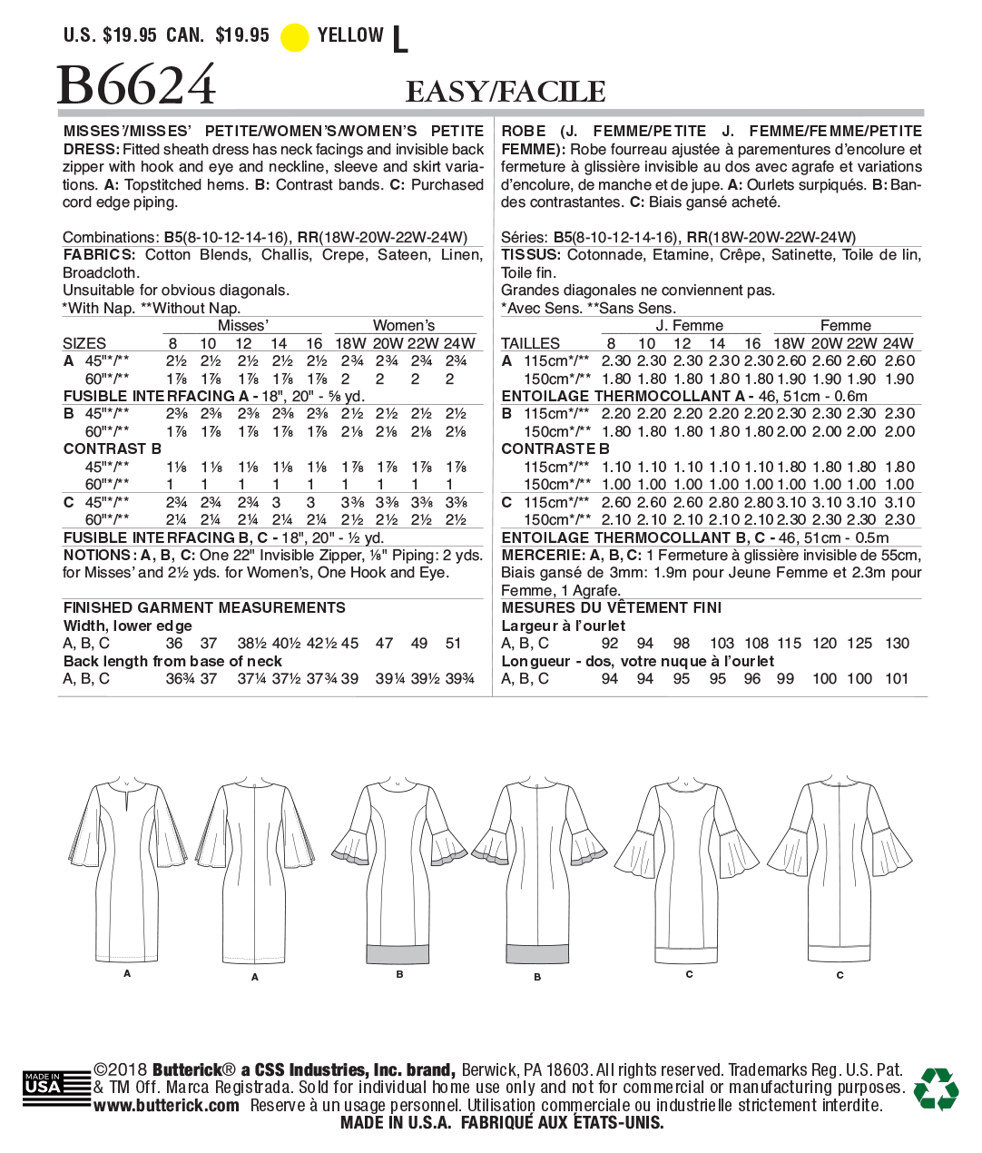 B6624 Misses'/Misses' Petite, Women's/Women's Petite Dress (Size: 18W-20W-22W-24W) - Image 8
