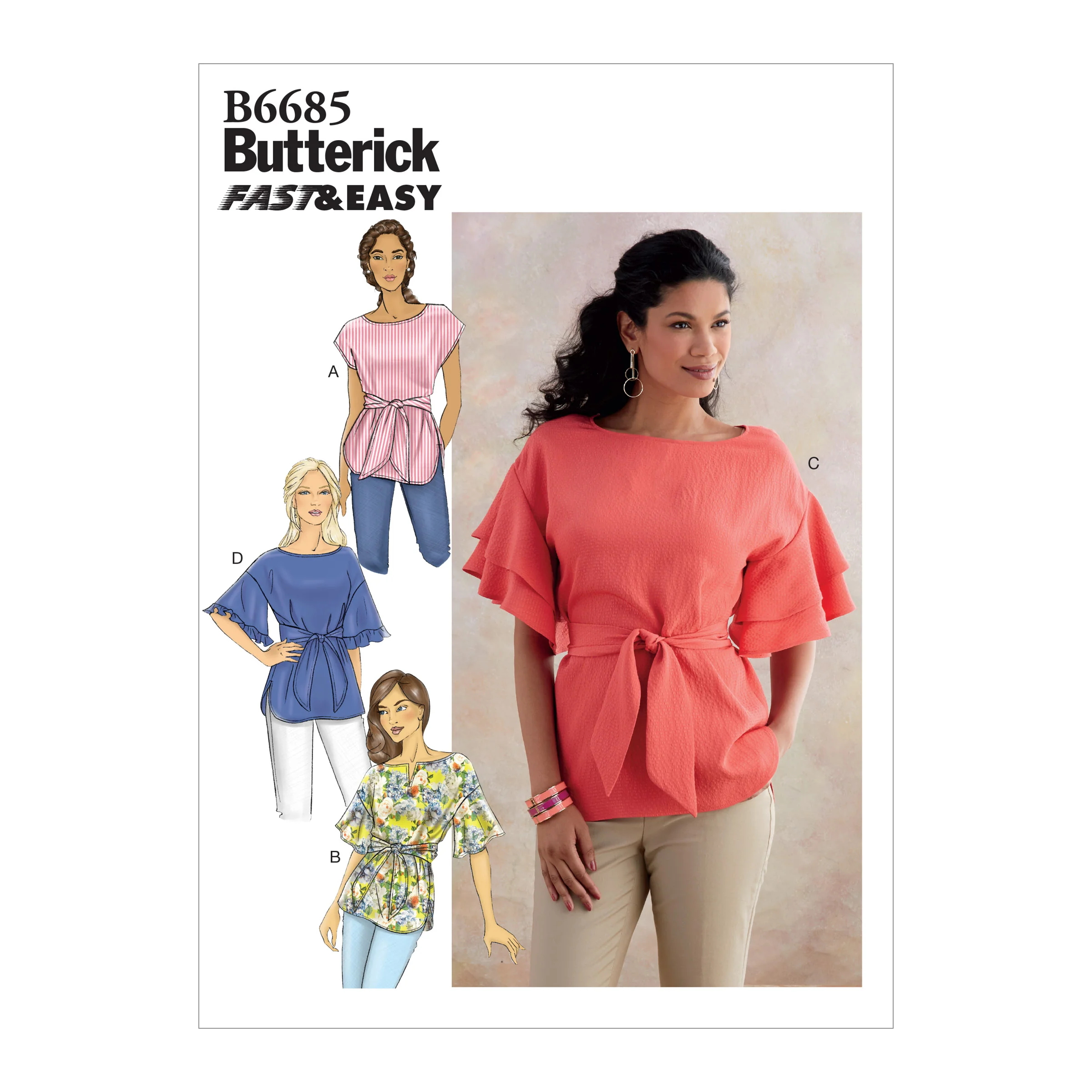 B6685 Misses' Top and Sash (Size: L(16-18) - XL(20-22) - XXL(24-26))