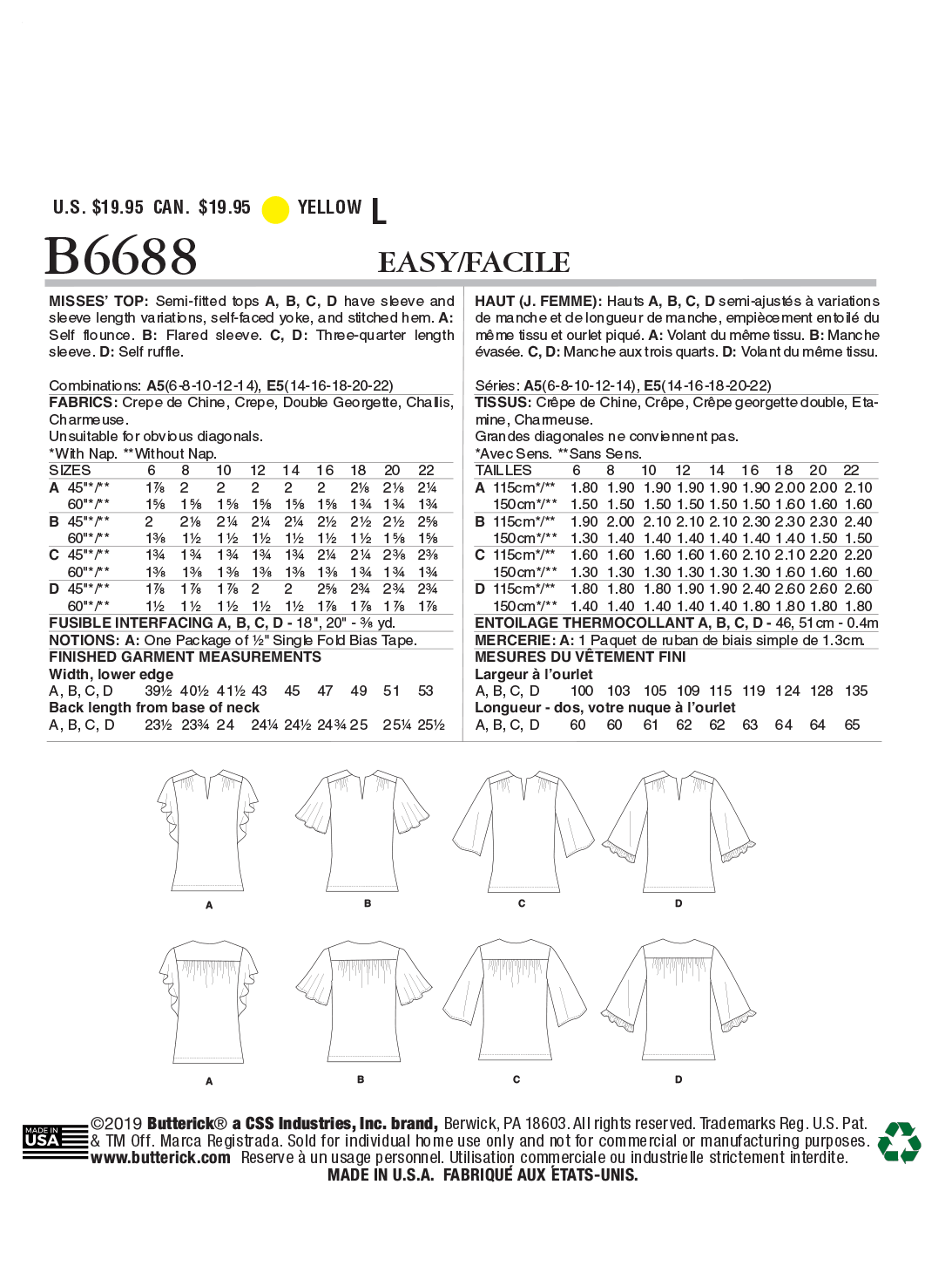 B6688 Misses' Top (Size: 14-16-18-20-22) - Image 8