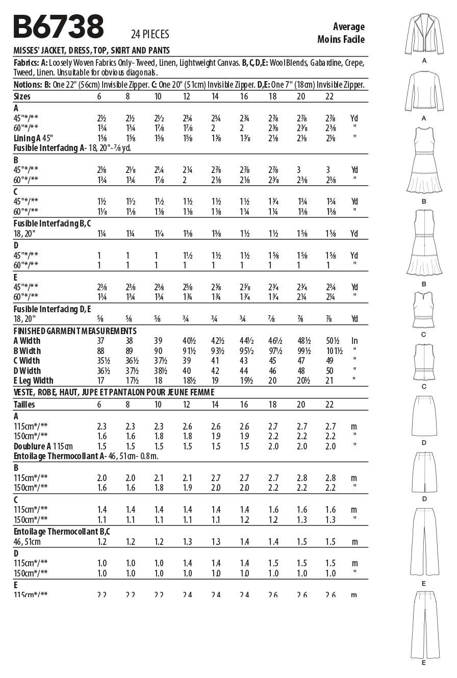 B6738 Misses' Jacket, Dress, Top, Skirt & Pants (Size: 14-16-18-20-22) - Image 11