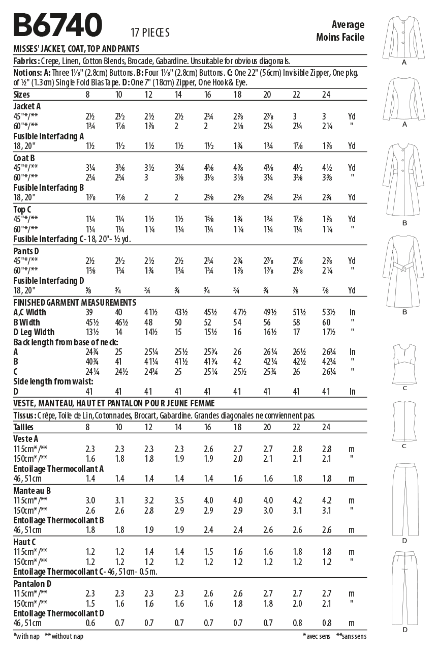 B6740 Misses' Jacket, Coat, Top & Pants (Size: 16-18-20-22-24) - Image 9