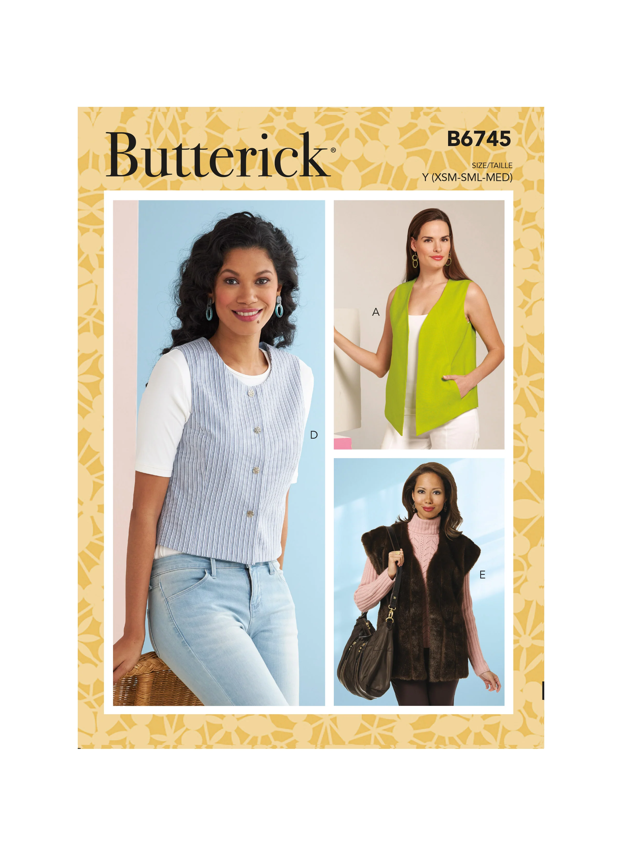B6745 Misses' Vests in Five Styles (Size: L-XL-XXL)