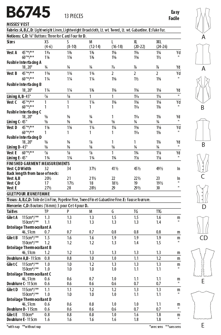 B6745 Misses' Vests in Five Styles (Size: L-XL-XXL) - Image 4