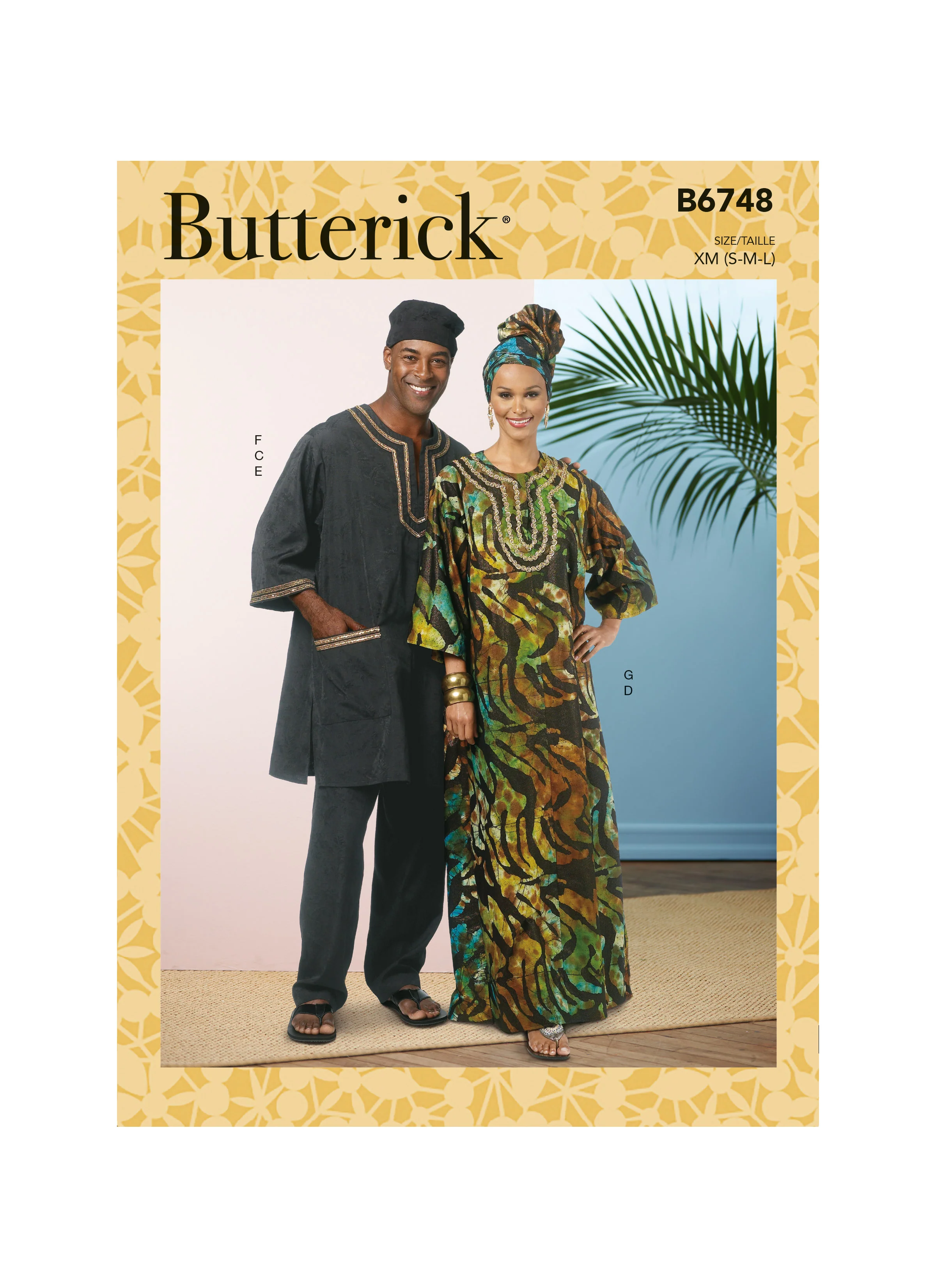 B6748 Misses'/Men's Tunic, Caftan, Pants, Hat and Head Wrap (Size: XL-XXL-XXXL)