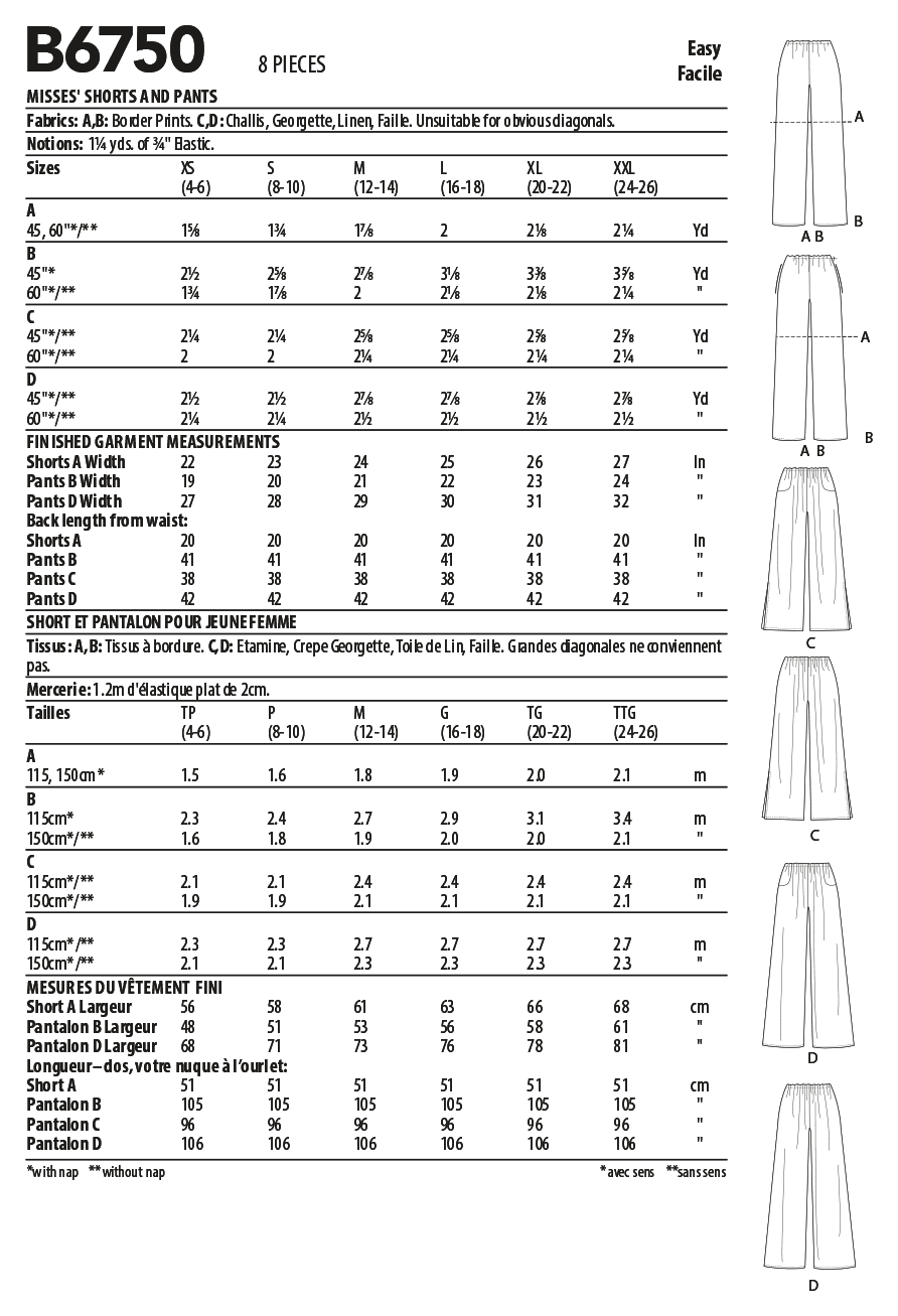 B6750 Misses' Elastic-Waist Shorts and Pants - Image 4
