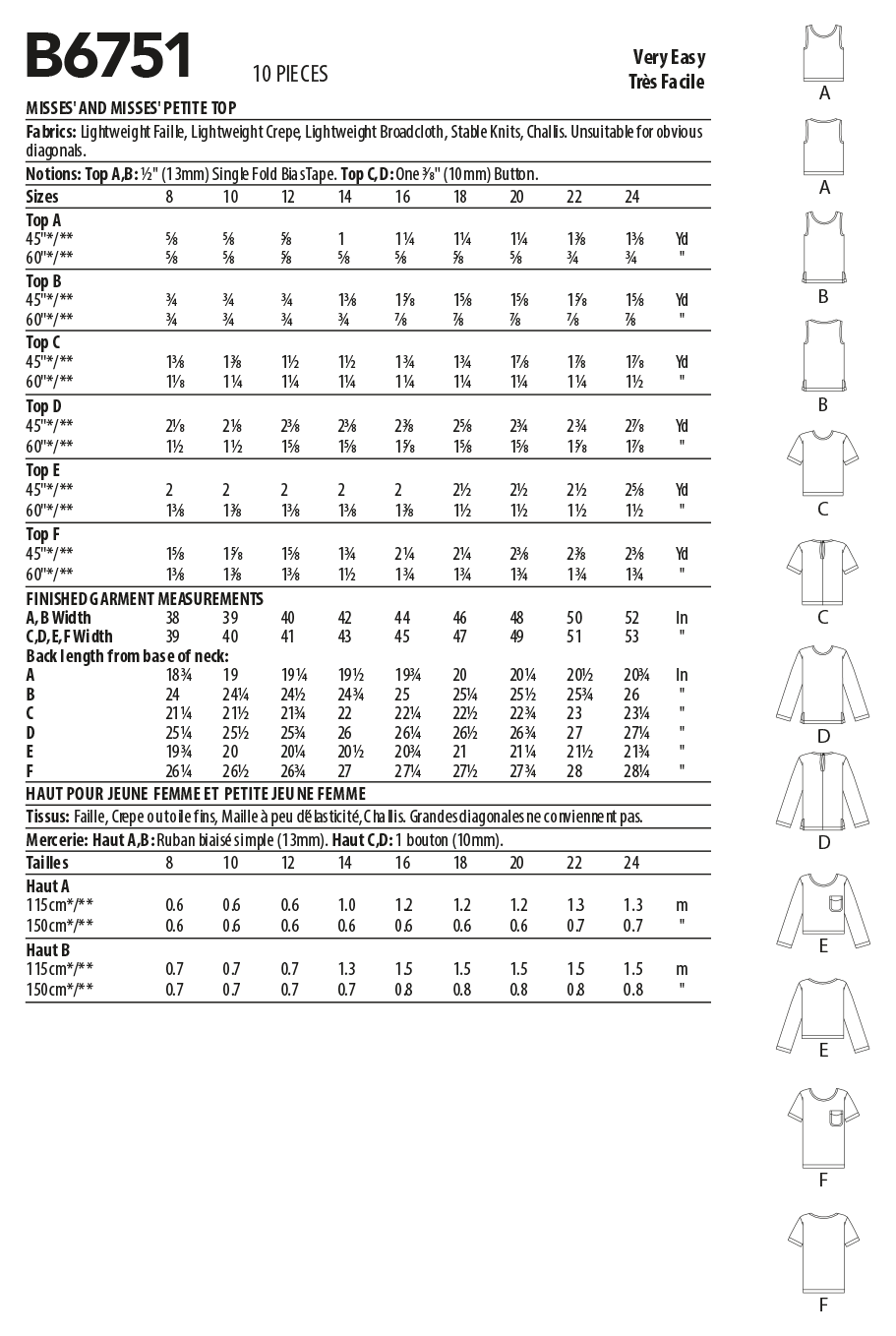 B6751 Misses'/Misses' Petite Pullover Tops (Size: 16-18-20-22-24) - Image 3