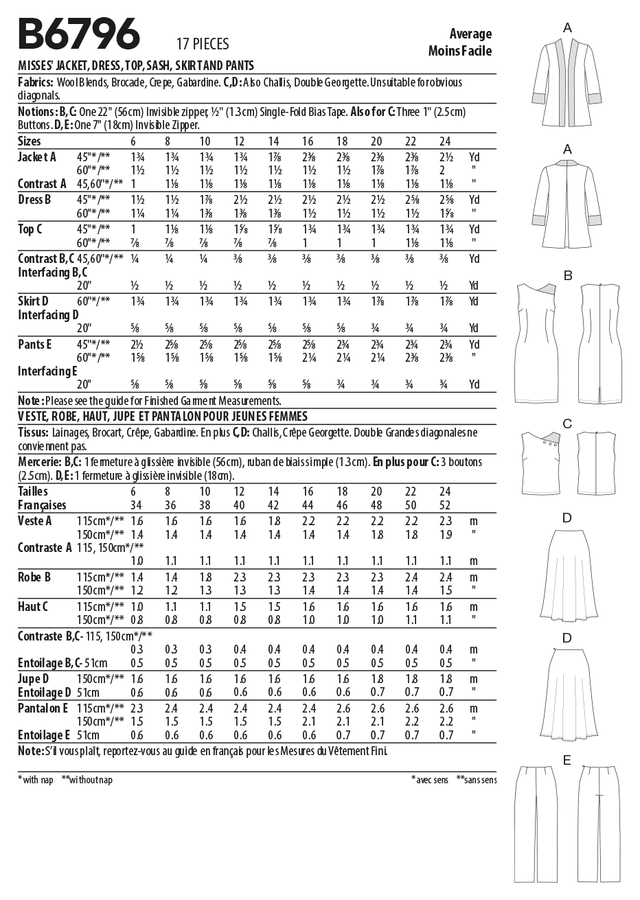 B6796 Misses' Jacket, Dress, Top, Skirt & Pants (Size: 16-18-20-22-24) - Image 11