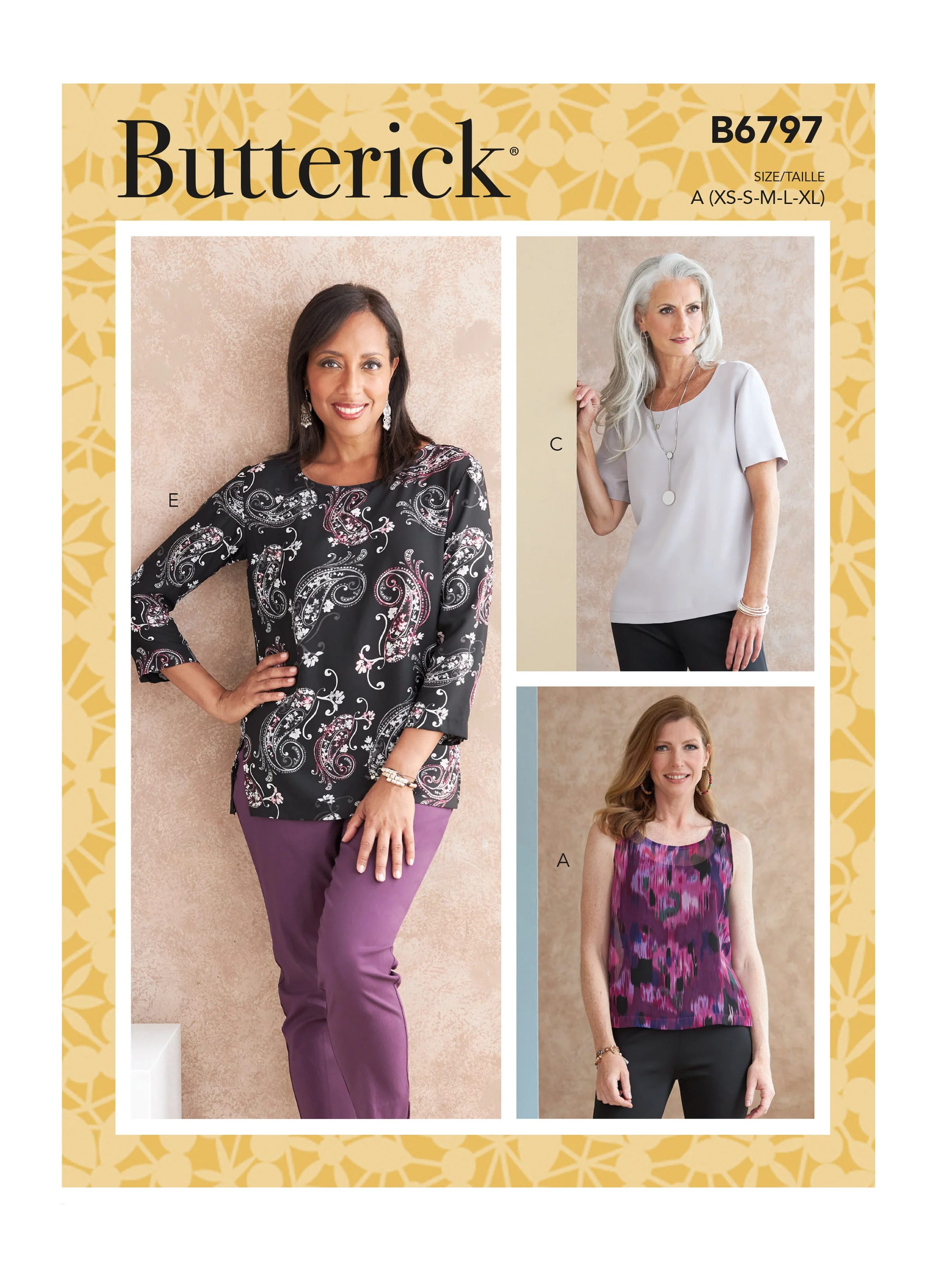 B6797 Misses' & Misses' Petite Scoop-neck Tops (Size: XS-S-M-L-XL)