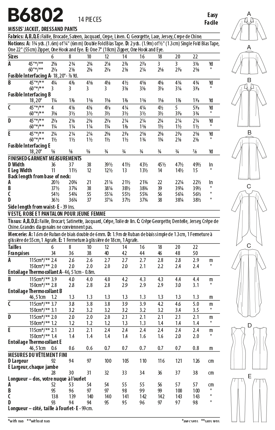 B6802 Misses' Jacket, Dress & Pants (Size: 14-16-18-20-22) - Image 9