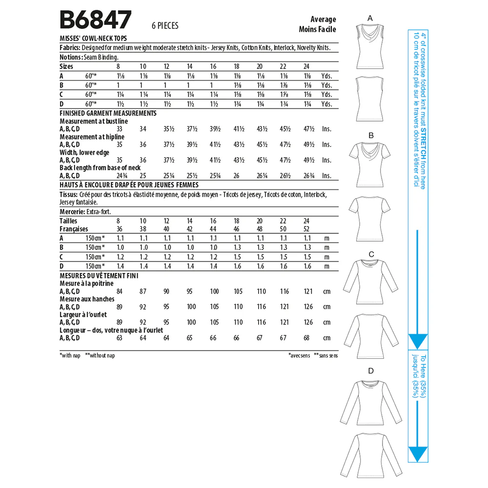 B6847 MISSES' COWL-NECK TOPS - Image 2