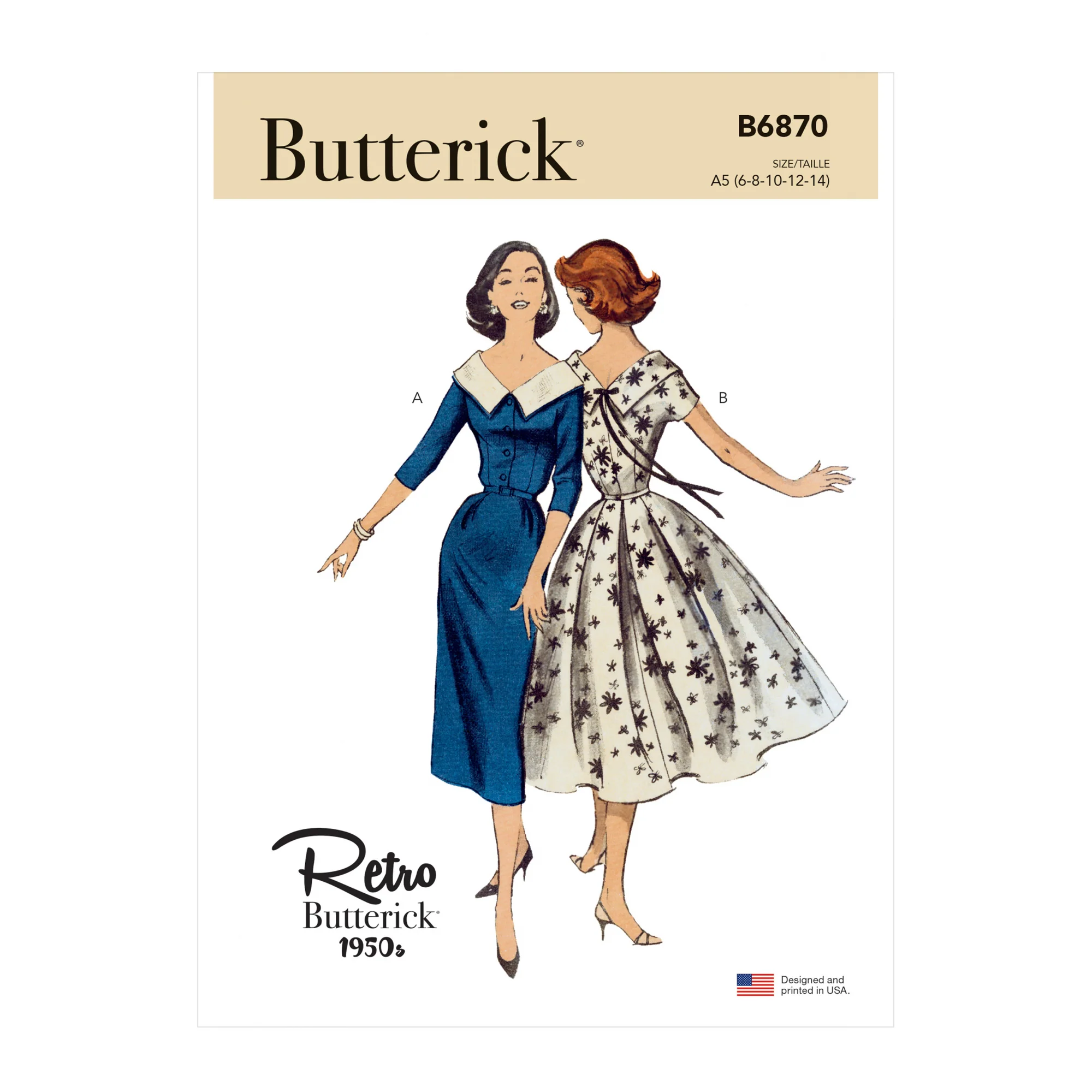 B6870 1950s Vintage Misses' Dress and Belt