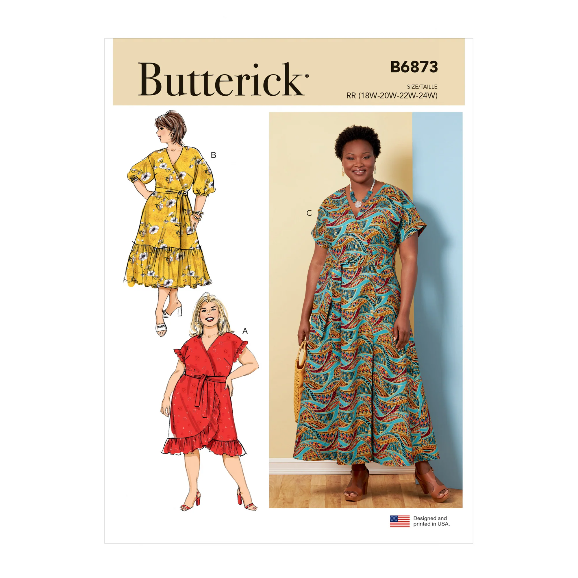 B6873 Women's Dress and Sash (26W-28W-30W-32W)
