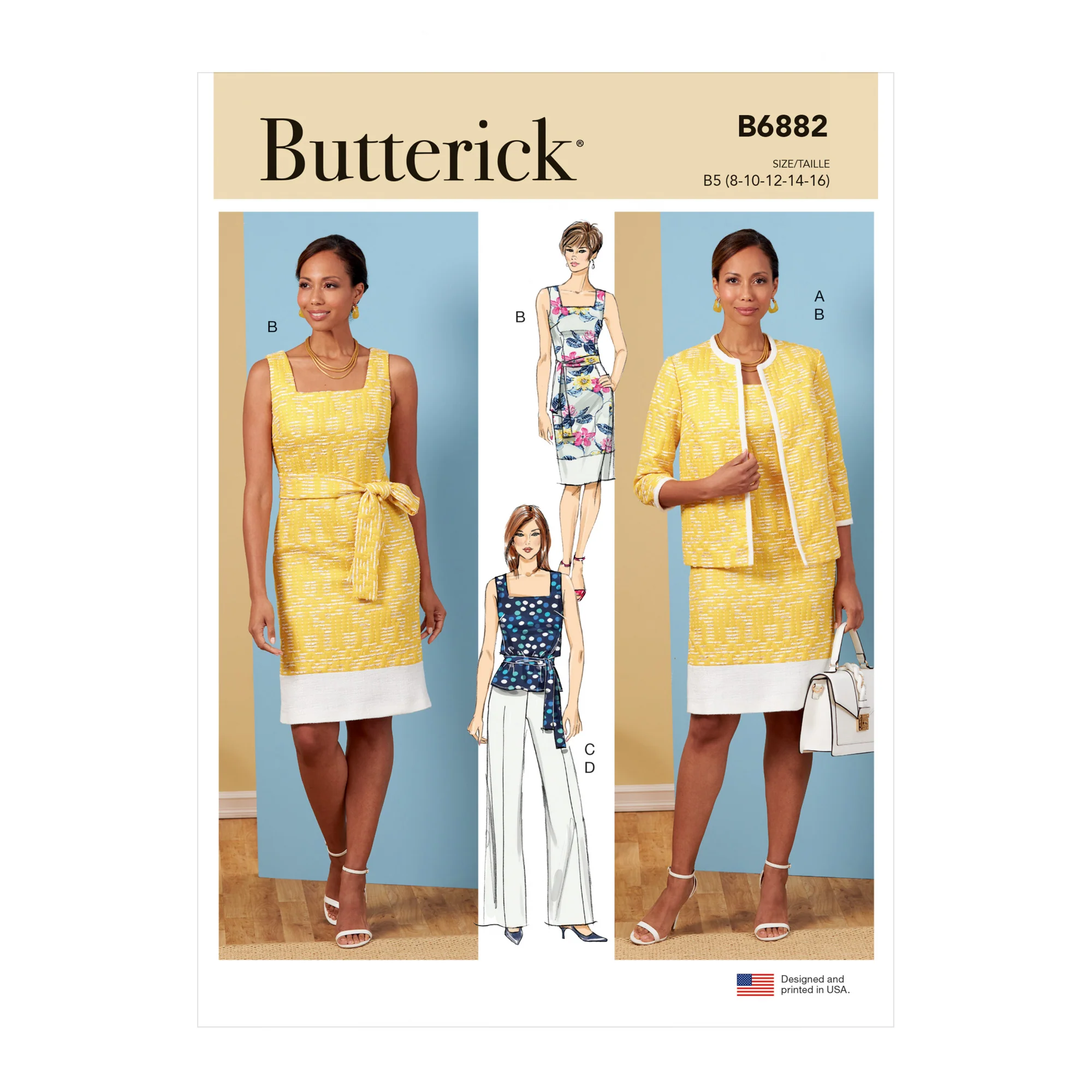 B6882 Misses' Jacket, Dress, Top, Trousers and Sash (16-18-20-22-24)