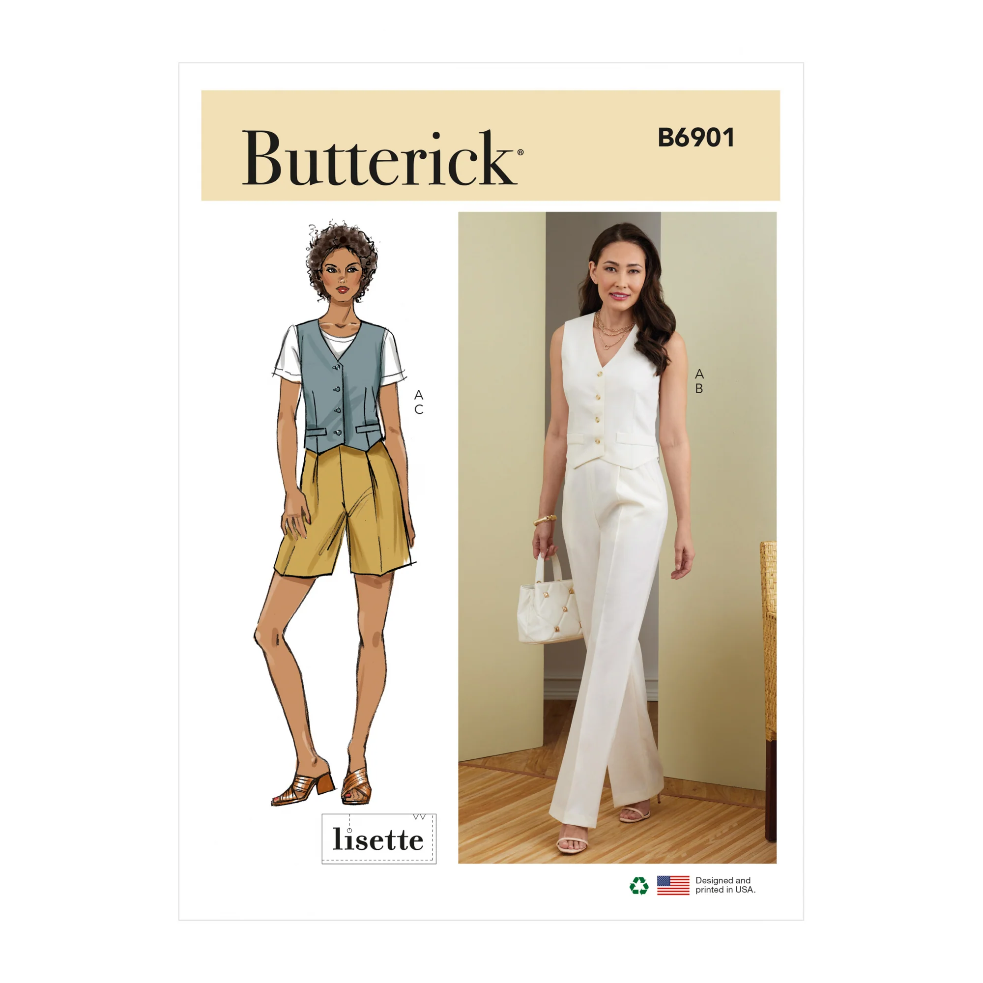 B6901 Lisette Misses' Waistcoat, Trousers and Shorts (18-20-22-24-26)