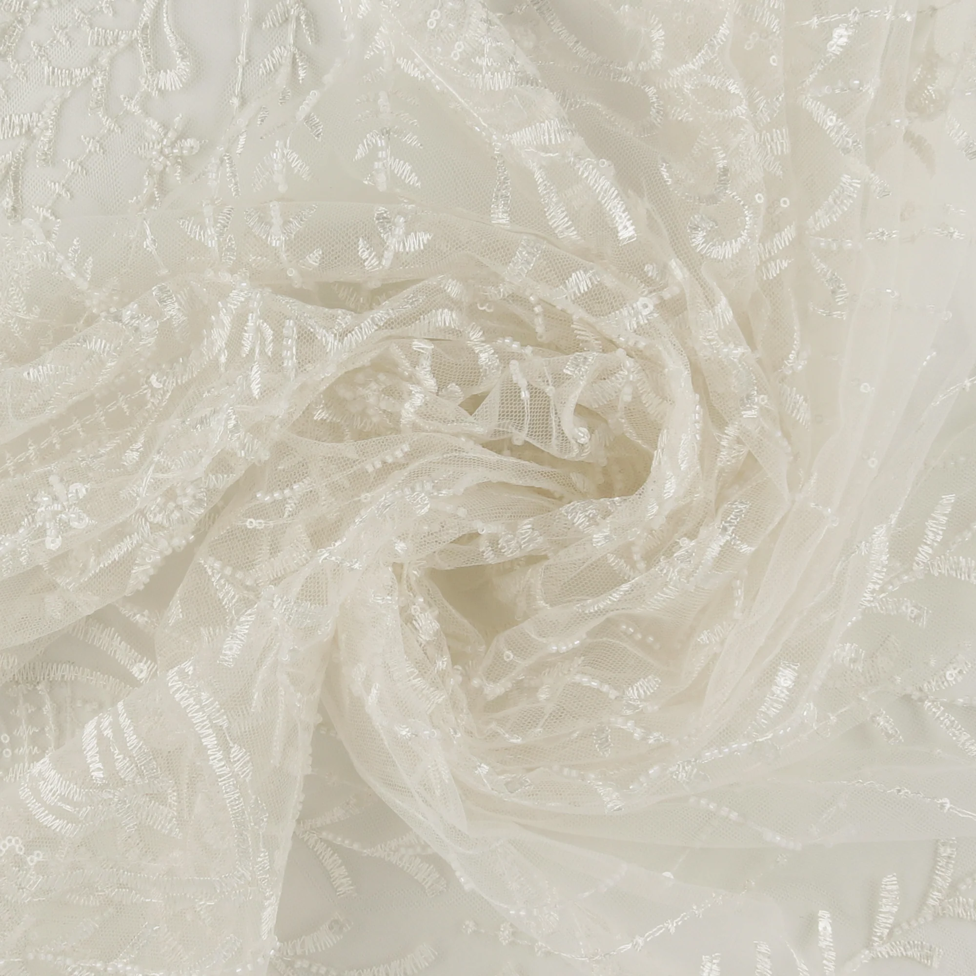 Beaded Mesh Embroidery - ELEGANZA - 004 - Offwhite - Image 2