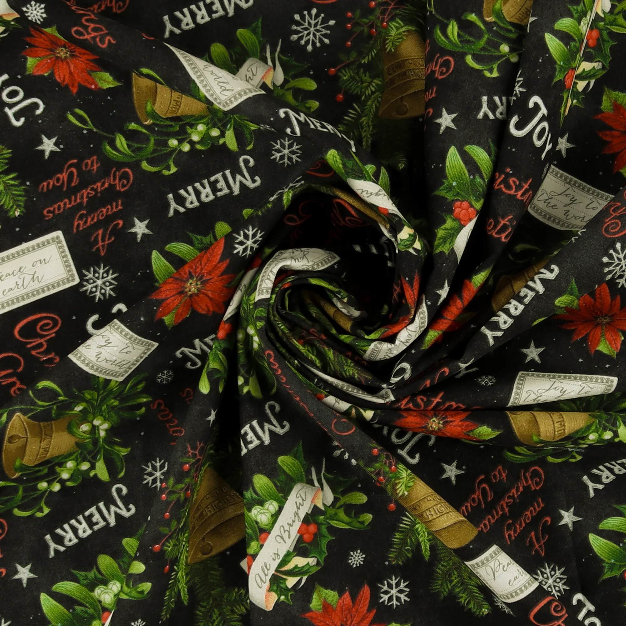 Blank - Printed Cotton - BE MERRY & SHINE BRIGHT - 006 - Black - Image 2