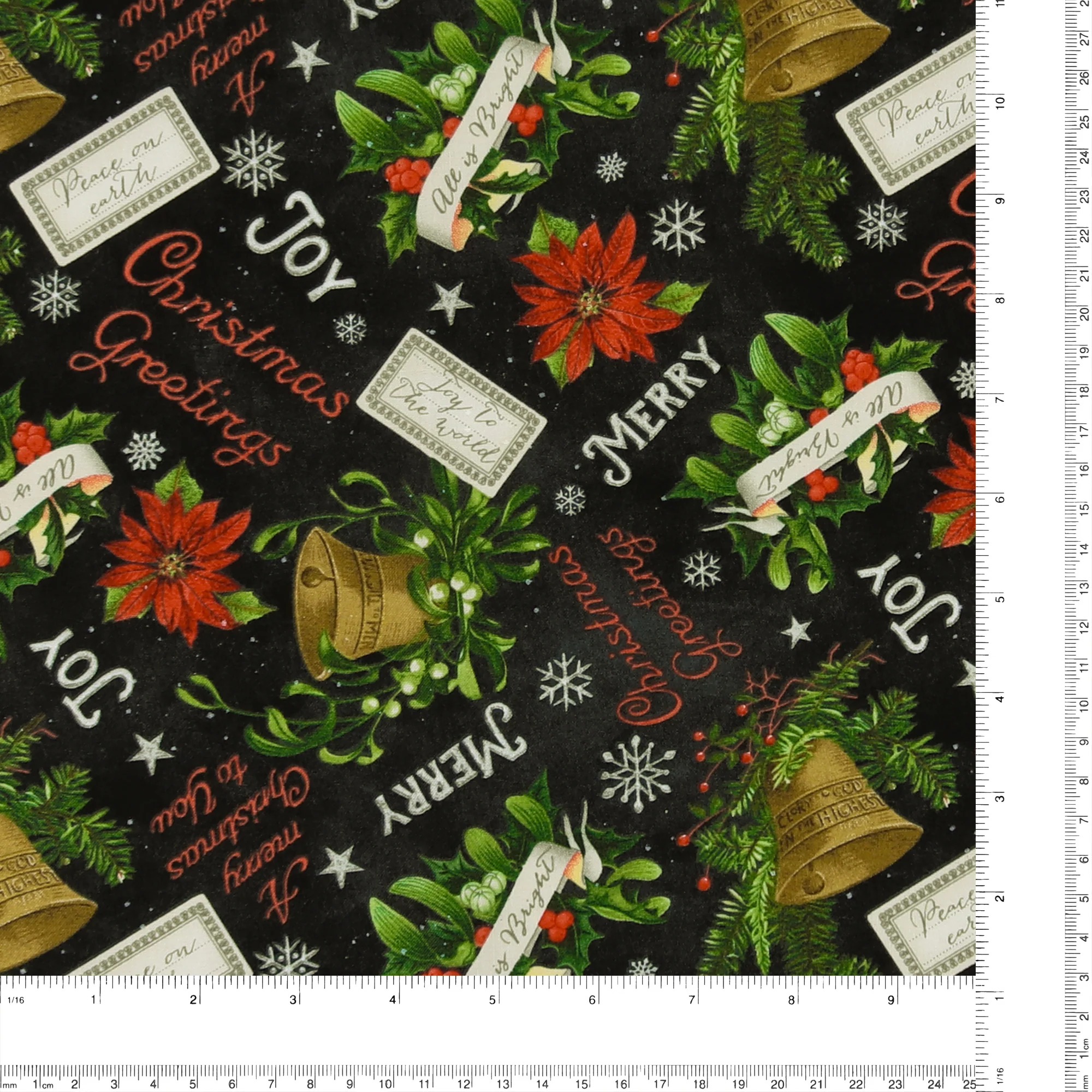 Blank - Printed Cotton - BE MERRY & SHINE BRIGHT - 006 - Black - Image 3
