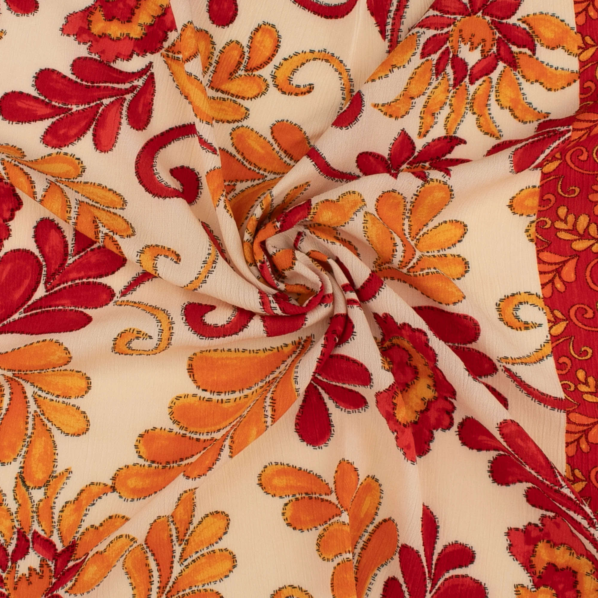 Border Printed Crinkled Yoryu - DELILAH - 011 - Red - Image 2