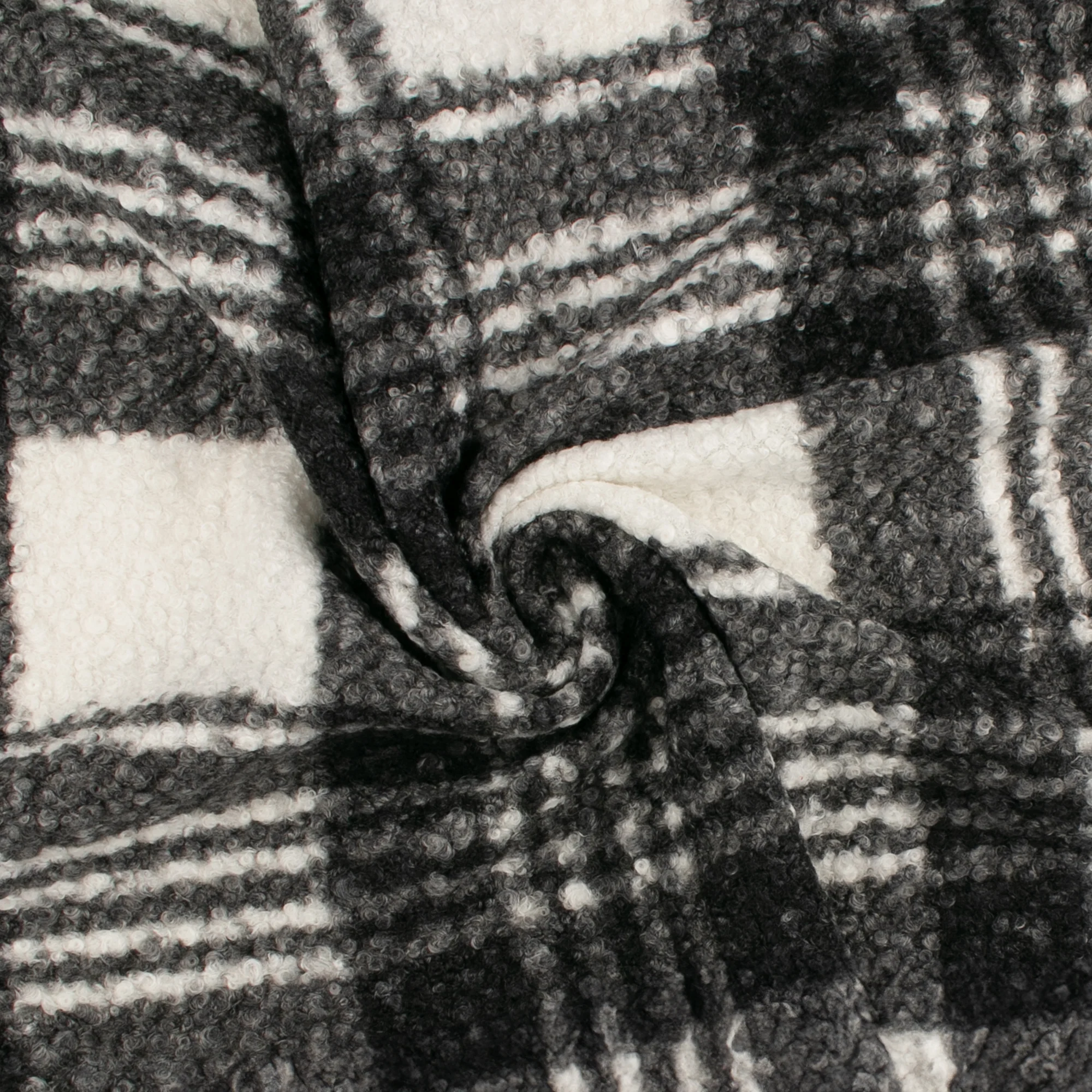 Bouclé Plaid Coating - CURLY - Black - Image 2