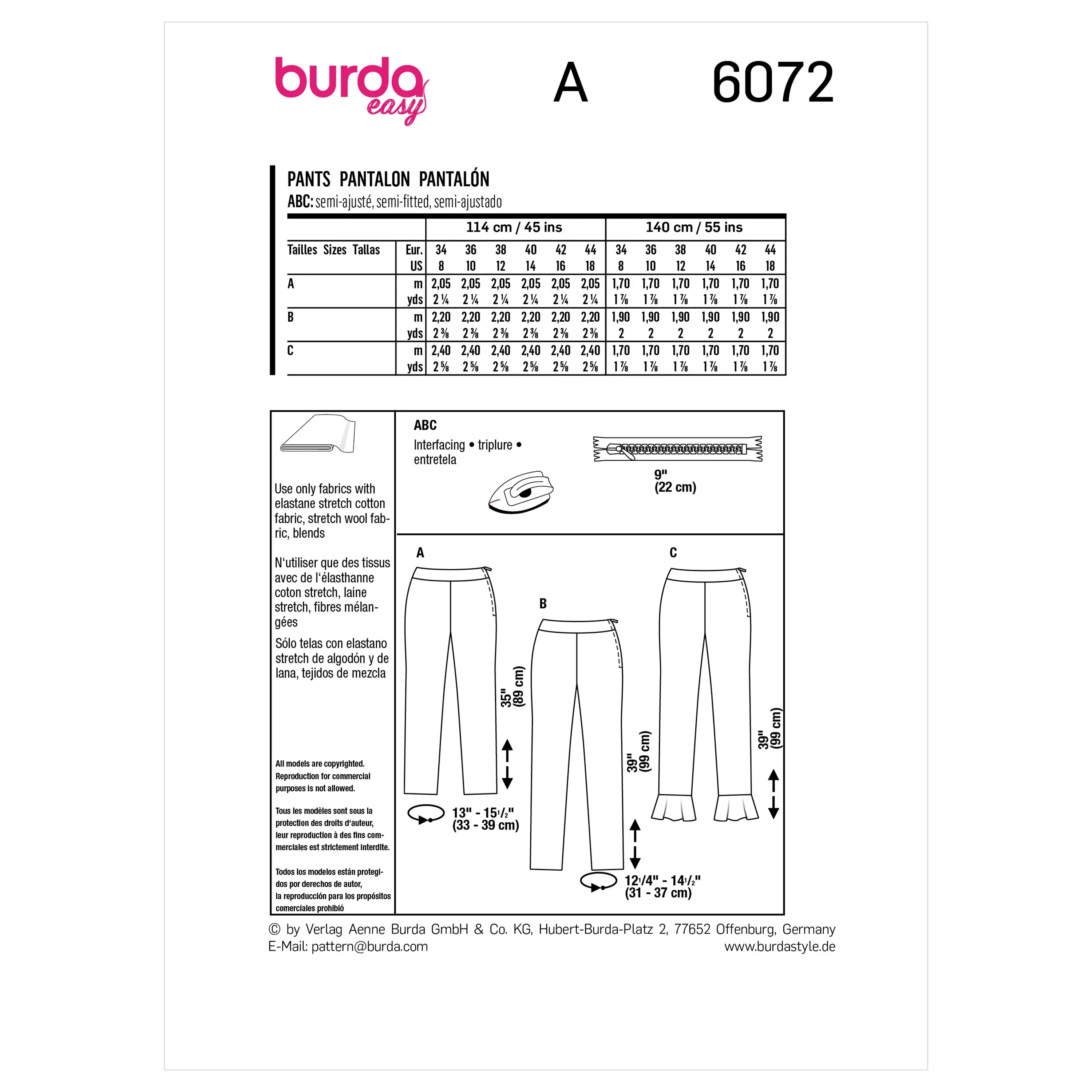 BURDA - 6072 Trousers/Pants in a Narrow Cut with a Side Zipper - Image 3