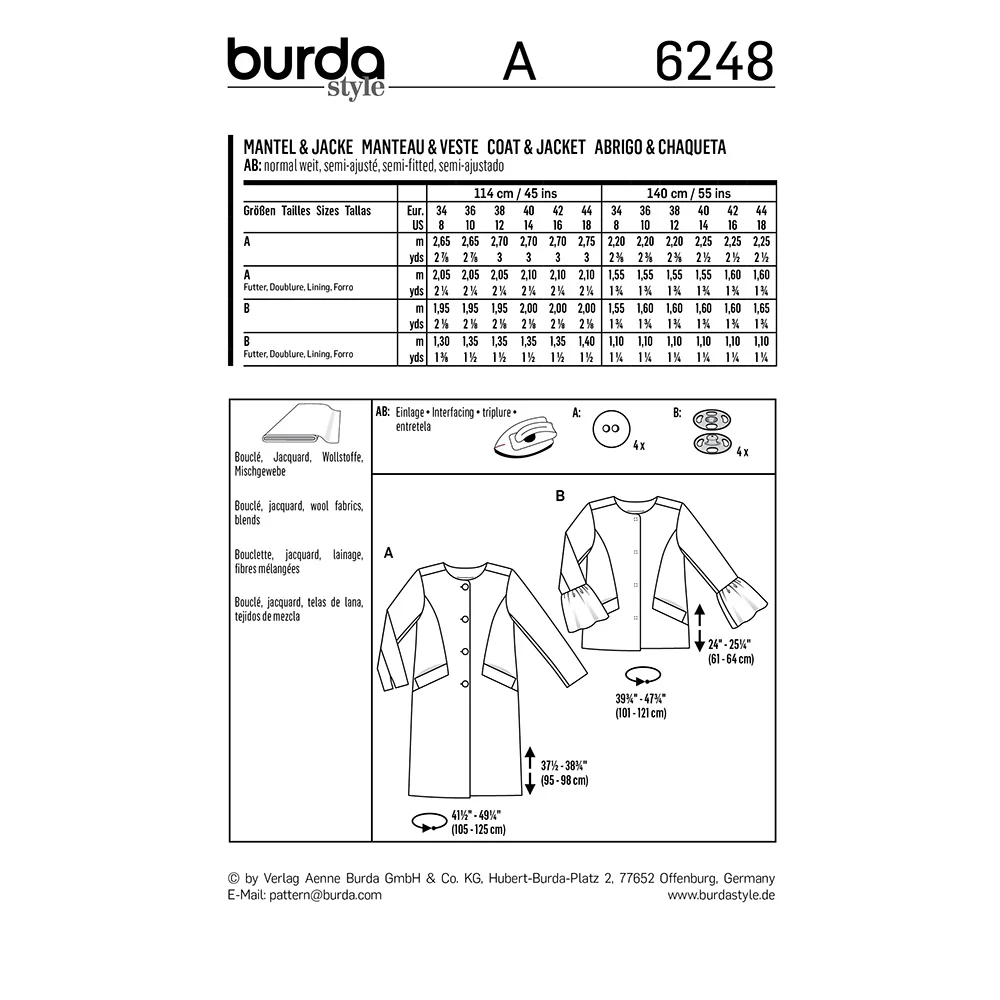 BURDA - 6248 Coat/Jacket – Collarless - Image 2