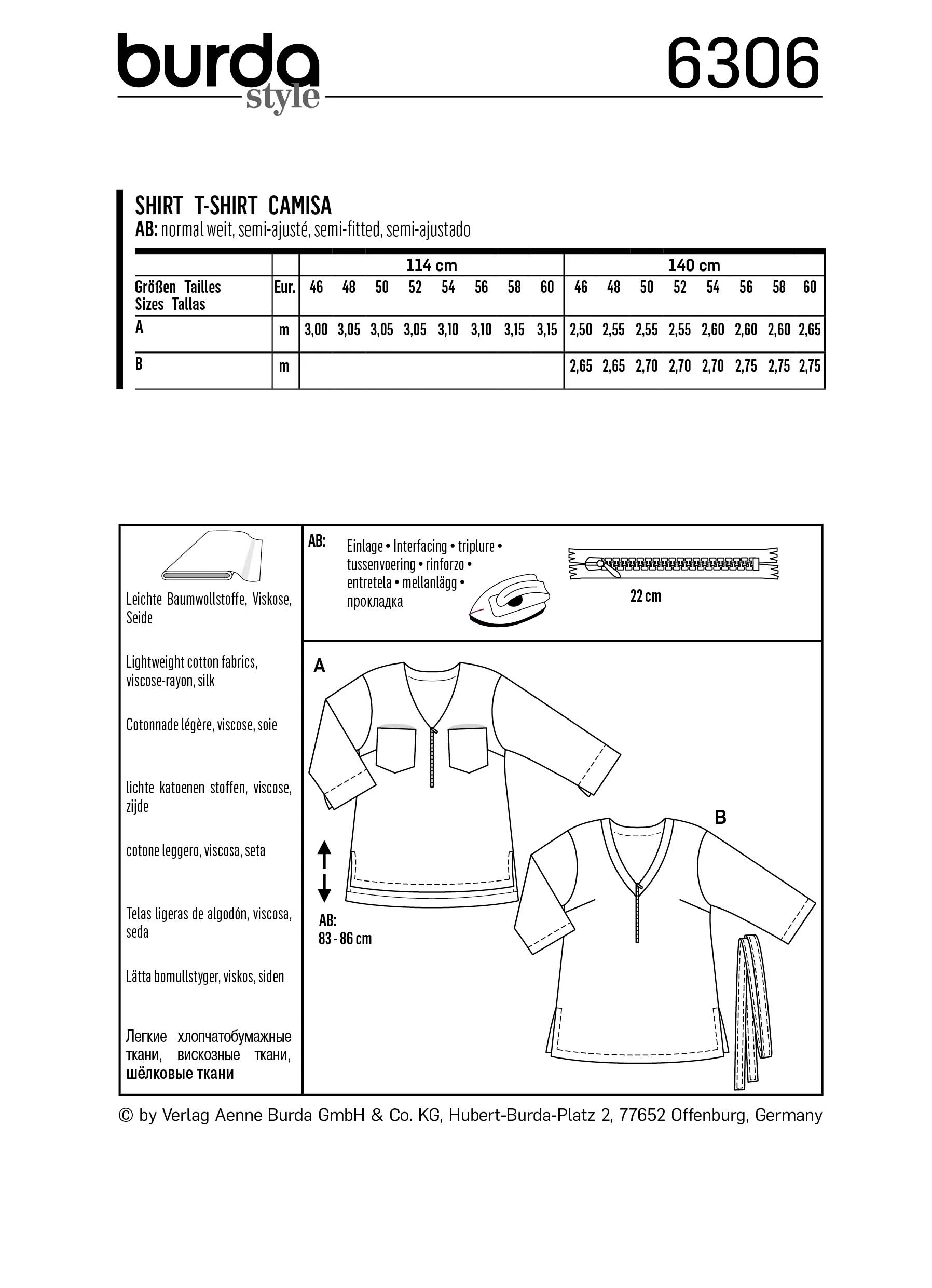 BURDA - 6306 Blouse Top – V-Neck – 3/4-Sleeves - Image 2