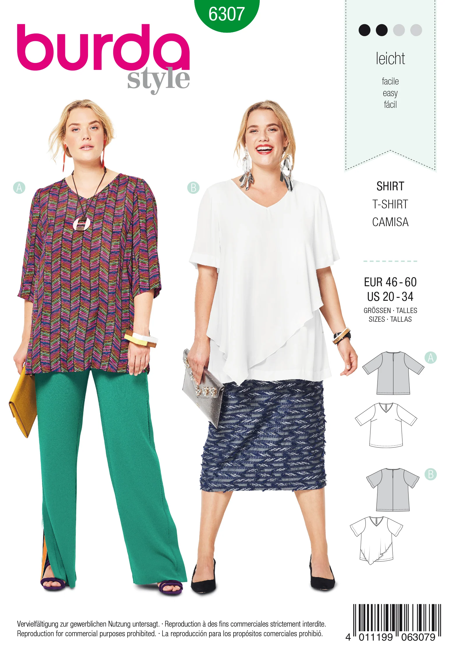 BURDA - 6307 Blouse Top – V-Neck – with Asymmetric Over Layer