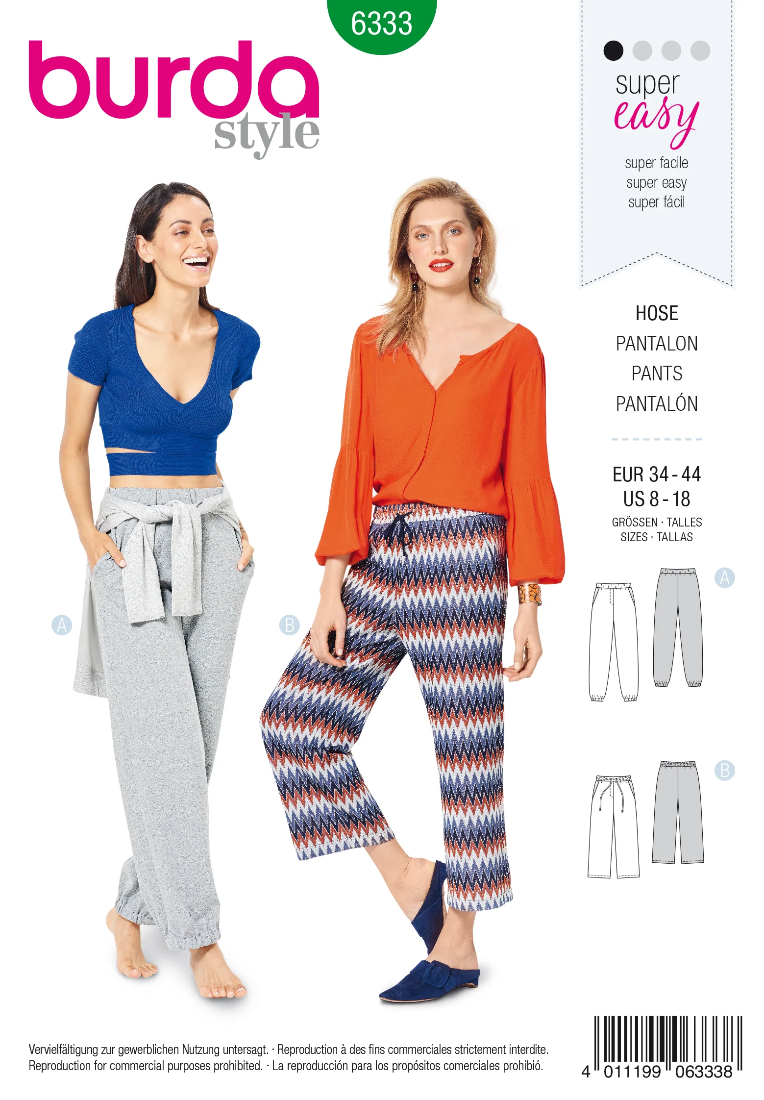 BURDA - 6333 Jogging Pants with Elastic and Drawstring Waist – Pockets