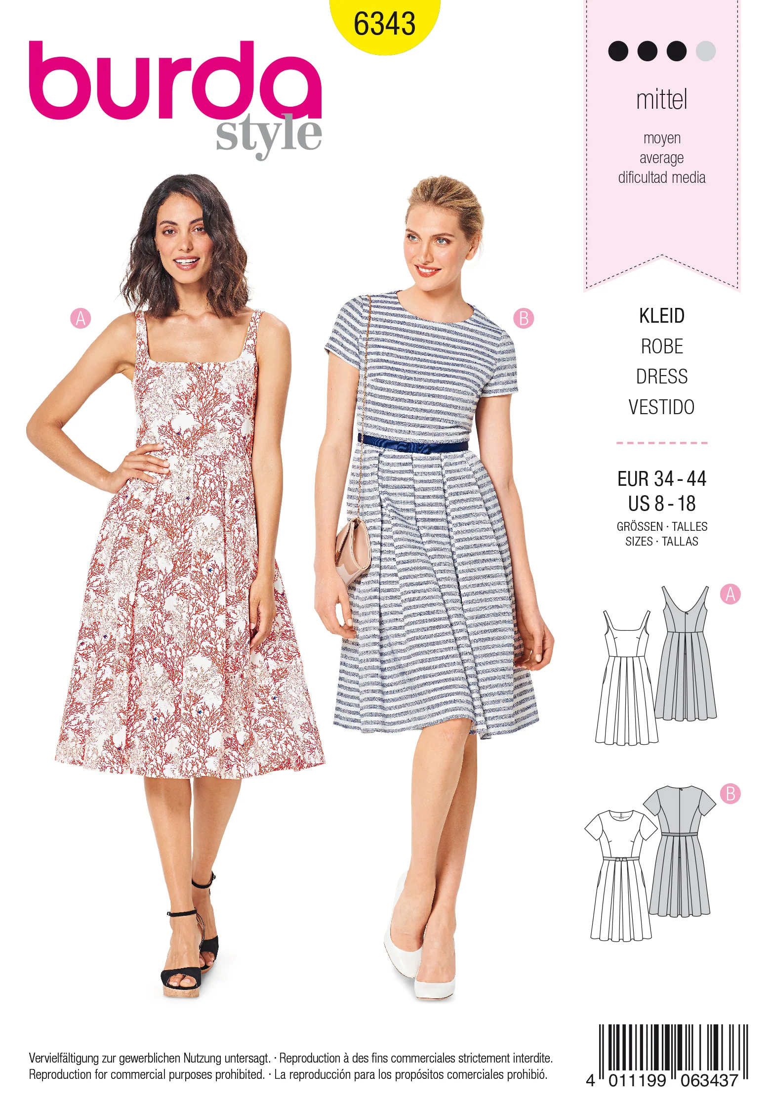 BURDA - 6343 Dress with Pleated Skirt – Pinafore Dress