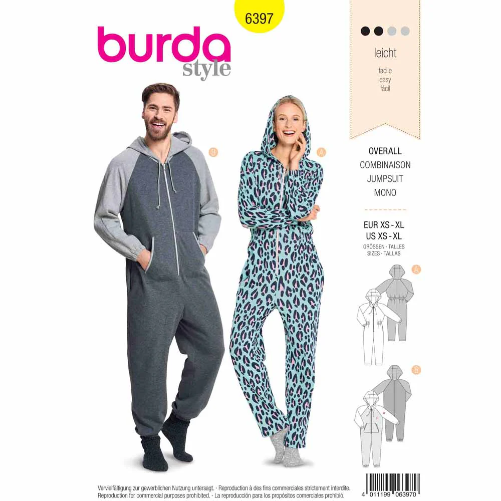 BURDA 6397 - Hooded Jumpsuit For ″Him″ Und ″Her″