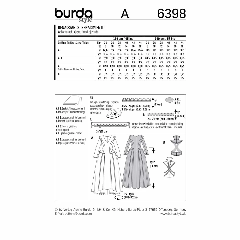 BURDA 6398 - Renaissance - Long, Festive Dress with a Full Skirt - Image 2