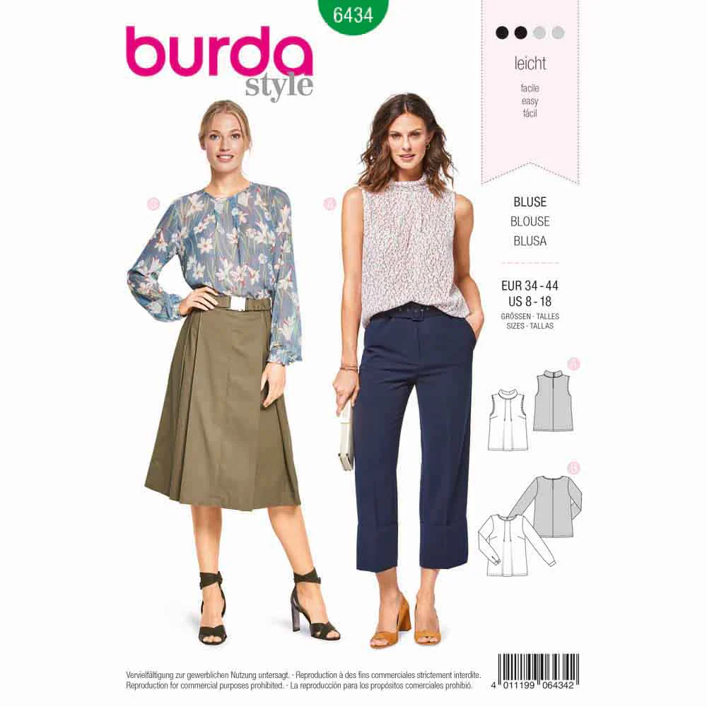 BURDA - 6434 Blouse - Neckline Pleats
