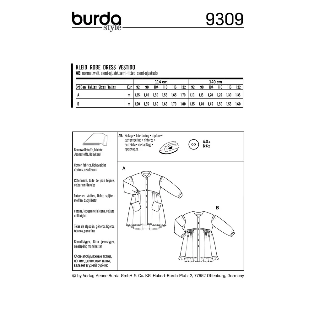 BURDA - 9309 Dress with Button Fastening - Gathered Skirt - Image 2