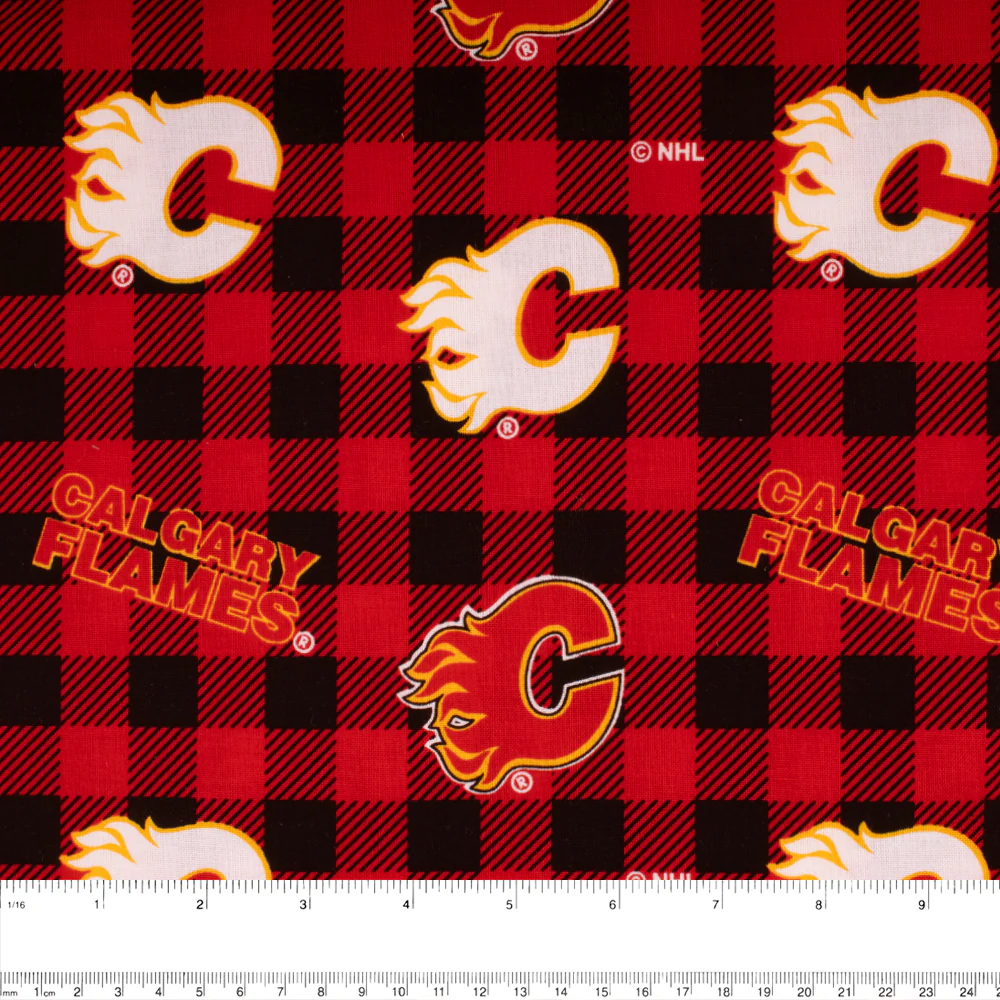 Calgary Flames - NHL Cotton Print - Plaids - Red - Image 2