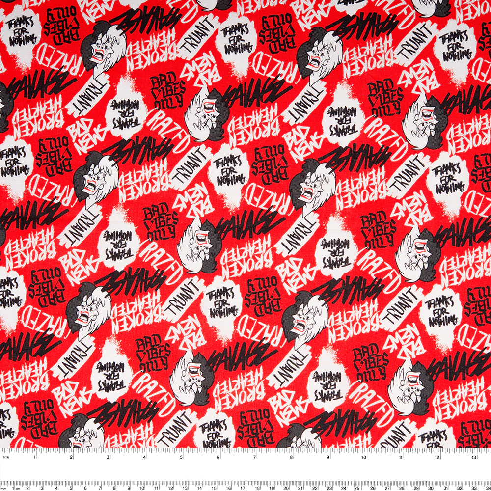 Camelot - PRIVILÈGE - Licensed Cotton Print - Cruella Devil - Head - Red - Image 2