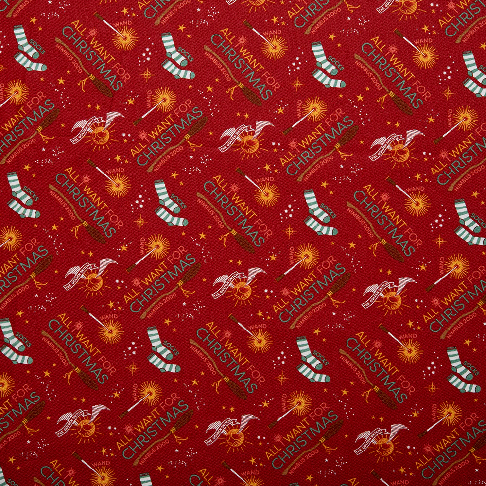 Camelot - PRIVILÈGE - Licensed Cotton Print - Harry Potter - Nimbus 2000 - Red