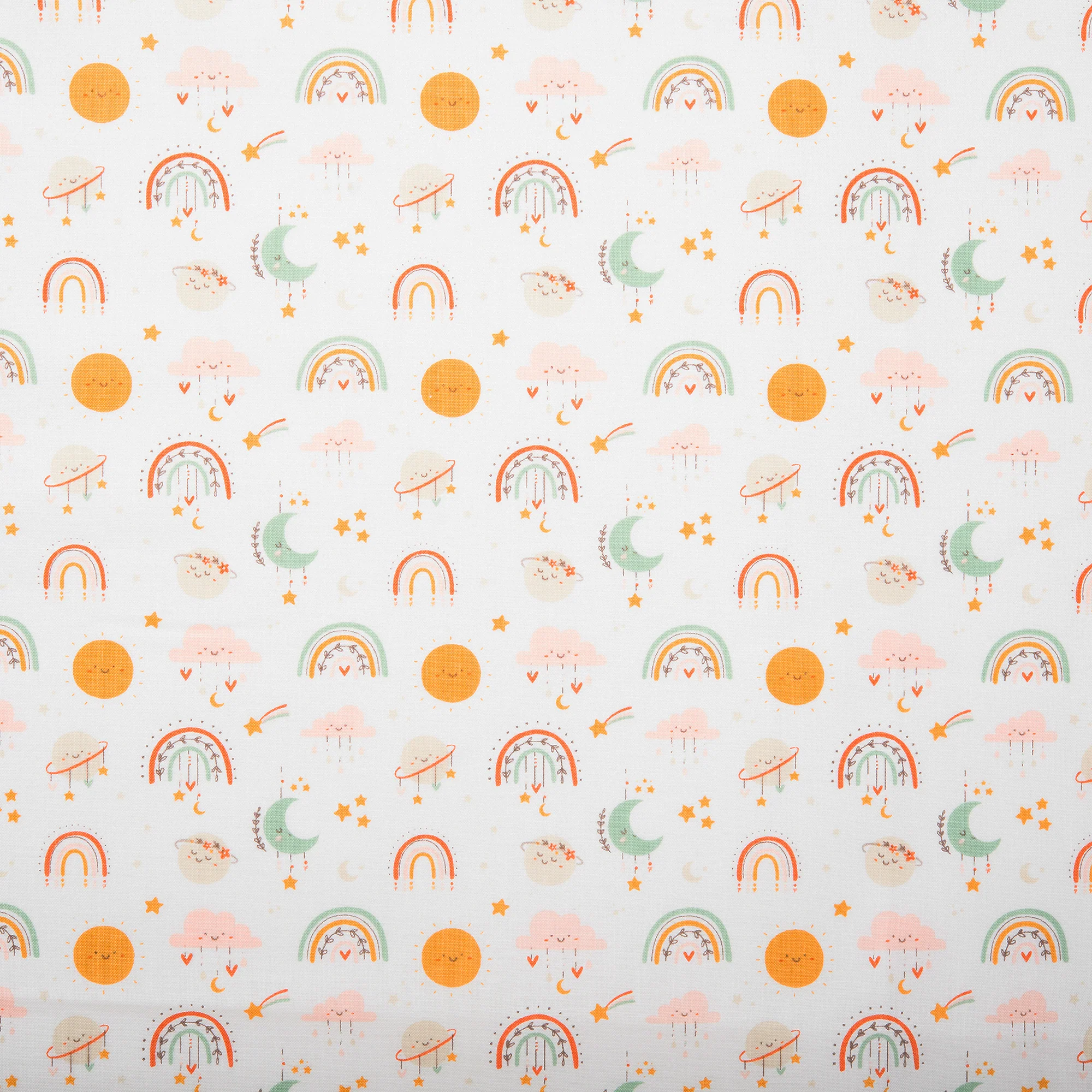 CAMELOT Quilting cotton - Boho Galaxy collection - Rainbow / Moon - White