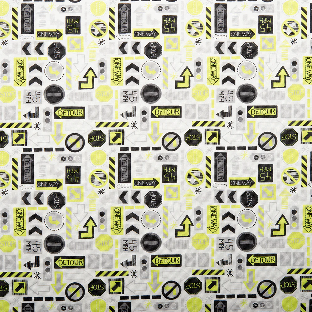 CAMELOT Quilting cotton - On the move collection - Traffic signs - White
