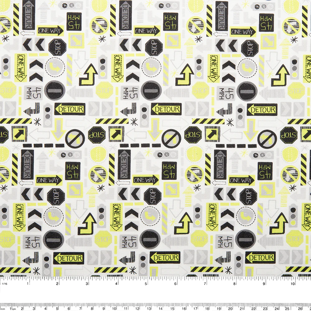 CAMELOT Quilting cotton - On the move collection - Traffic signs - White - Image 2