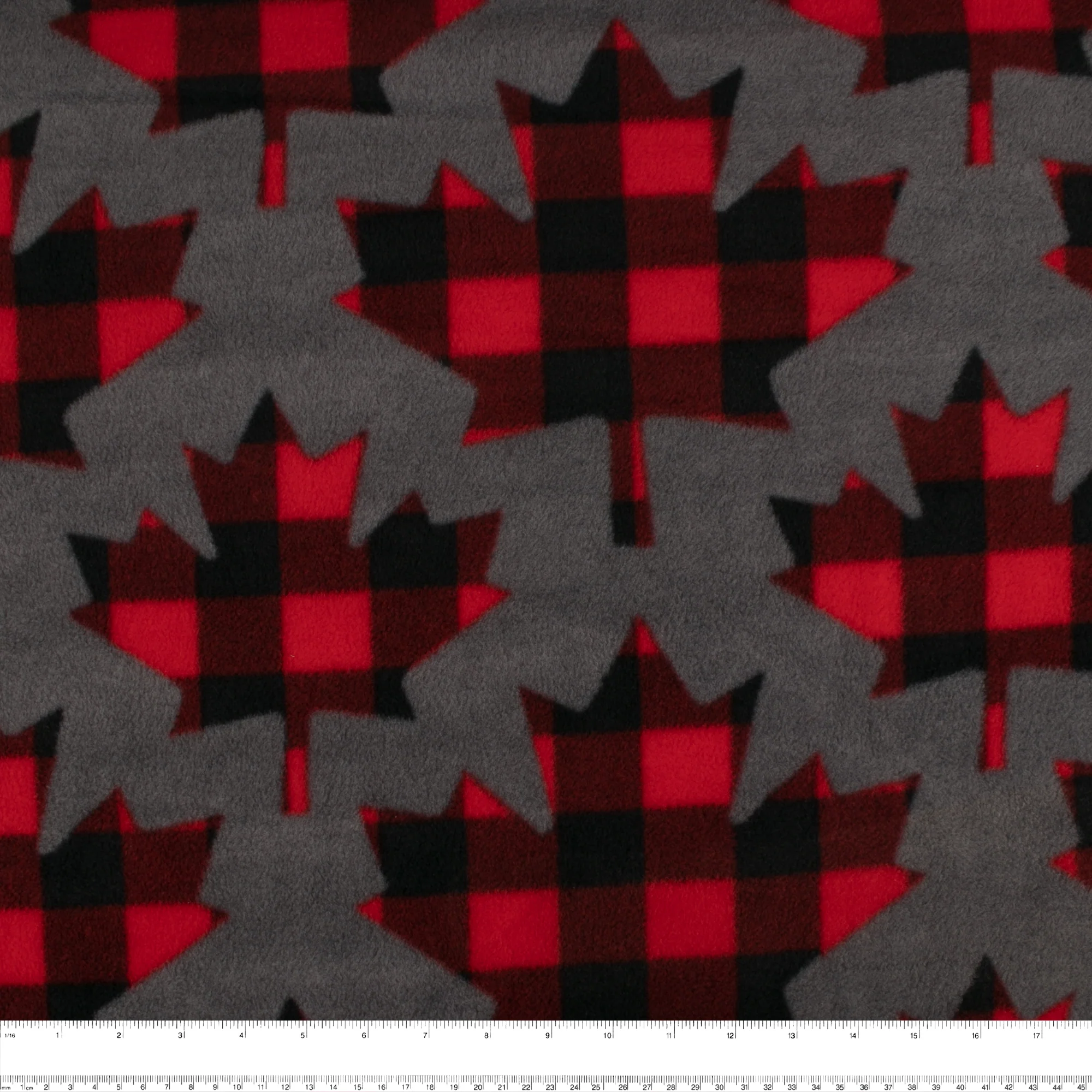 CANADIANA Anti Pill Fleece Print - Buffalo Plaid - Maple Leaf - Red / Dark grey - Image 2