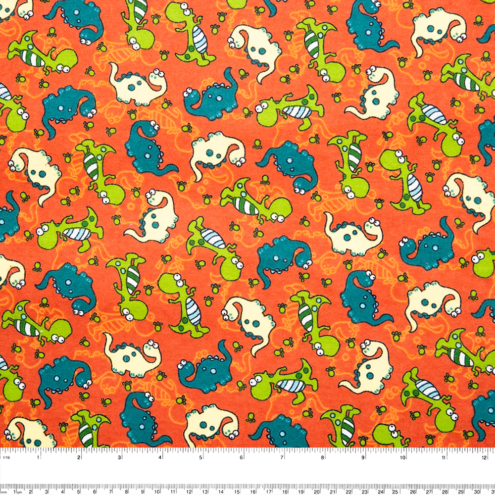 CHARLIE Printed Flannelette - Dino dance - Pumkin - Image 2