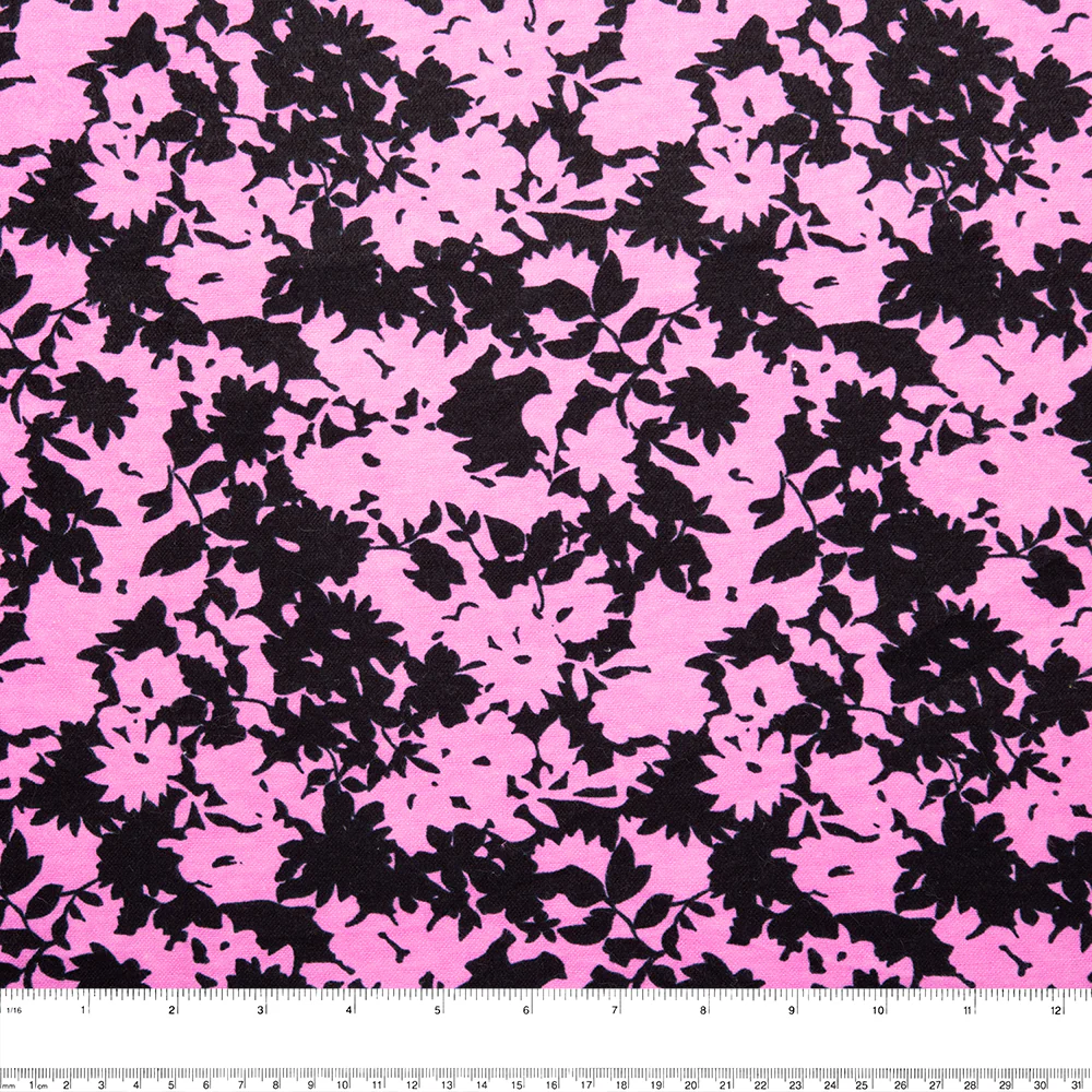 CHARLIE Printed Flannelette - Flower silhouette - Fuchsia - Image 2