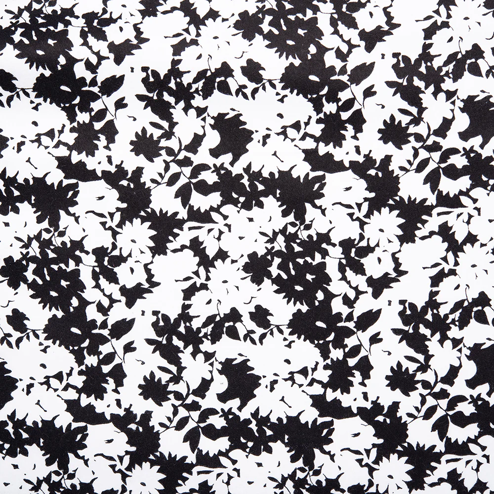 CHARLIE Printed Flannelette - Flower silhouette - White / Black